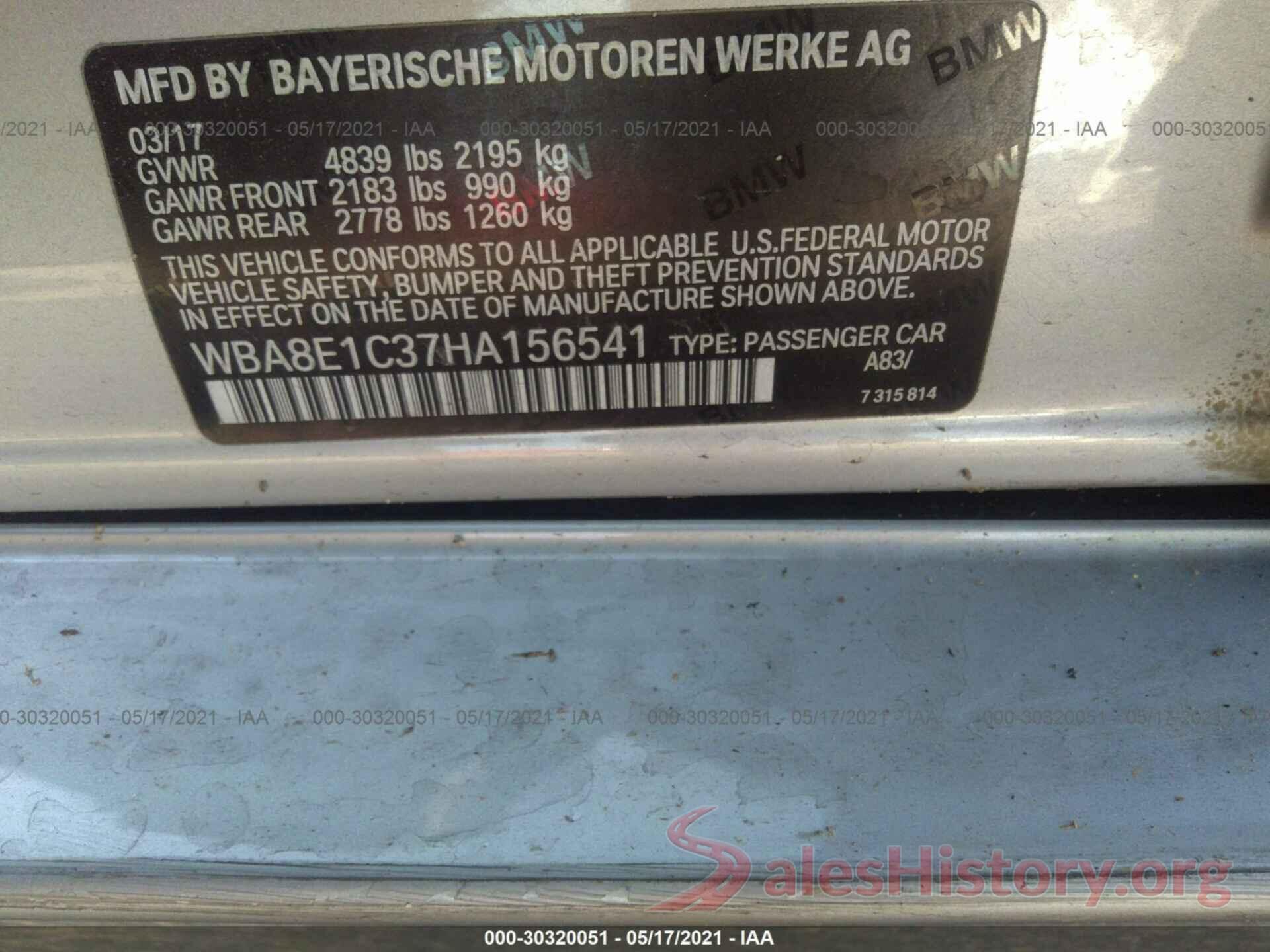 WBA8E1C37HA156541 2017 BMW 3 SERIES