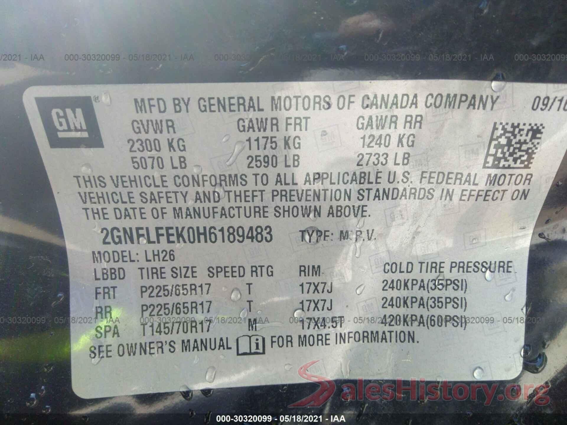 2GNFLFEK0H6189483 2017 CHEVROLET EQUINOX