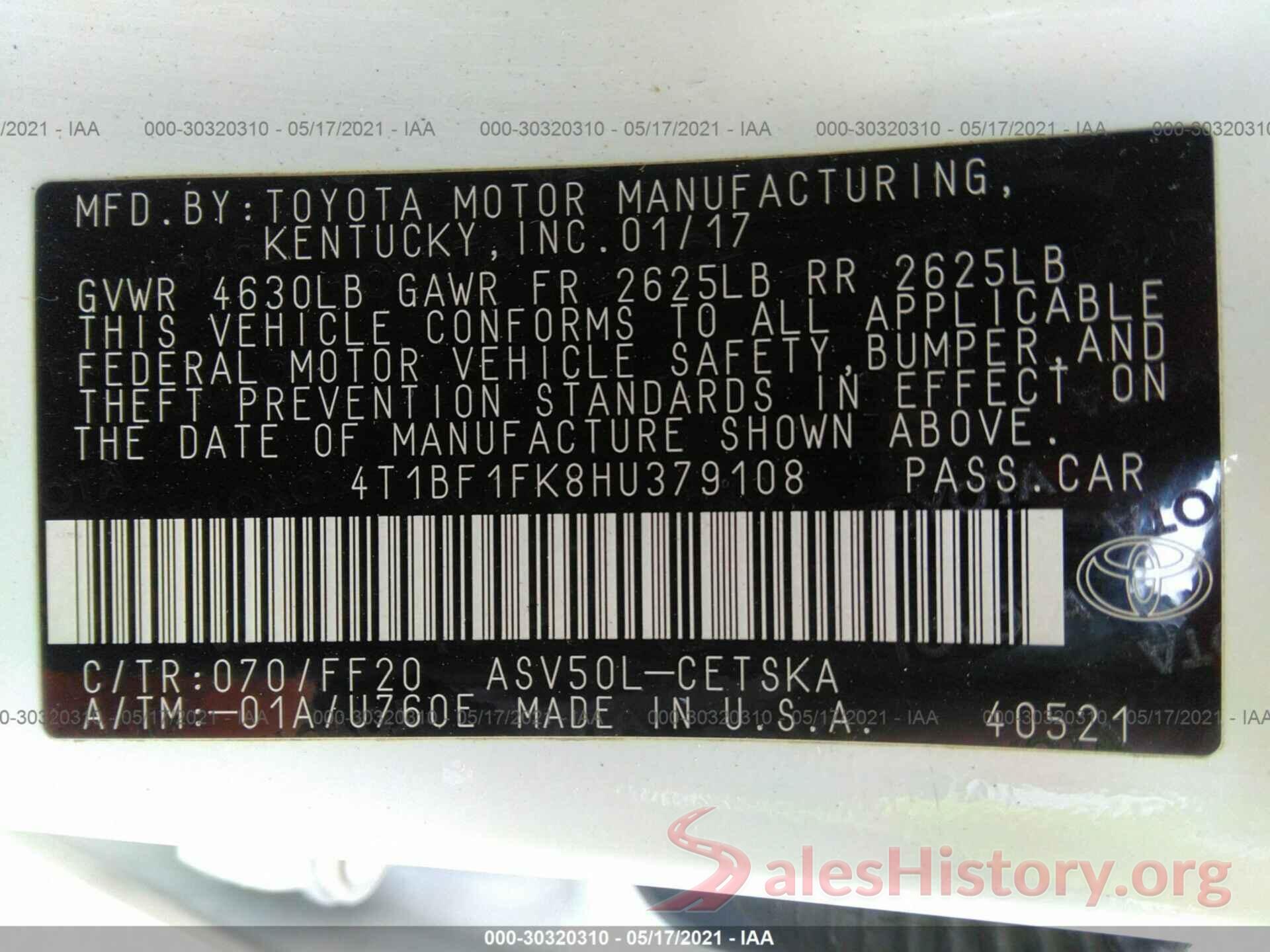 4T1BF1FK8HU379108 2017 TOYOTA CAMRY