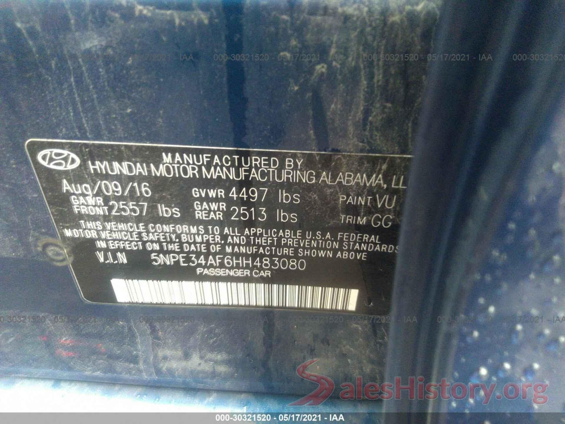 5NPE34AF6HH483080 2017 HYUNDAI SONATA