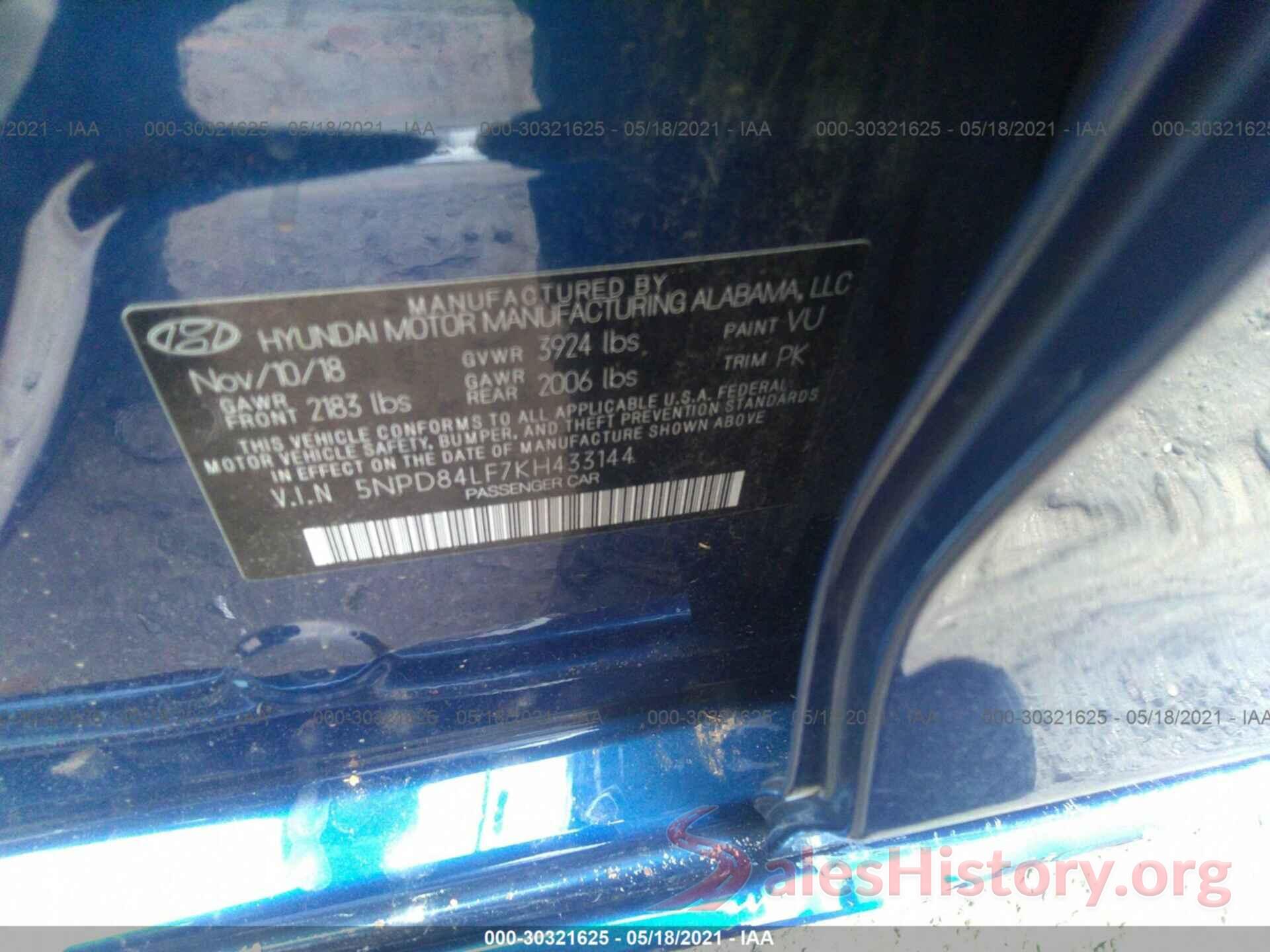 5NPD84LF7KH433144 2019 HYUNDAI ELANTRA