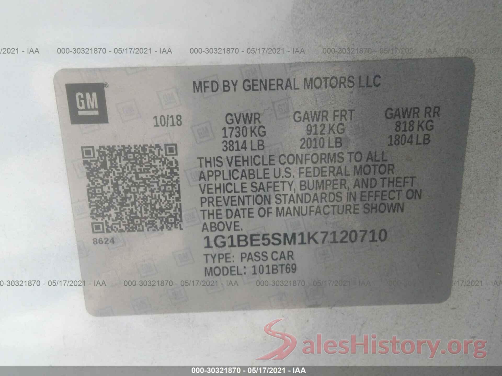 1G1BE5SM1K7120710 2019 CHEVROLET CRUZE