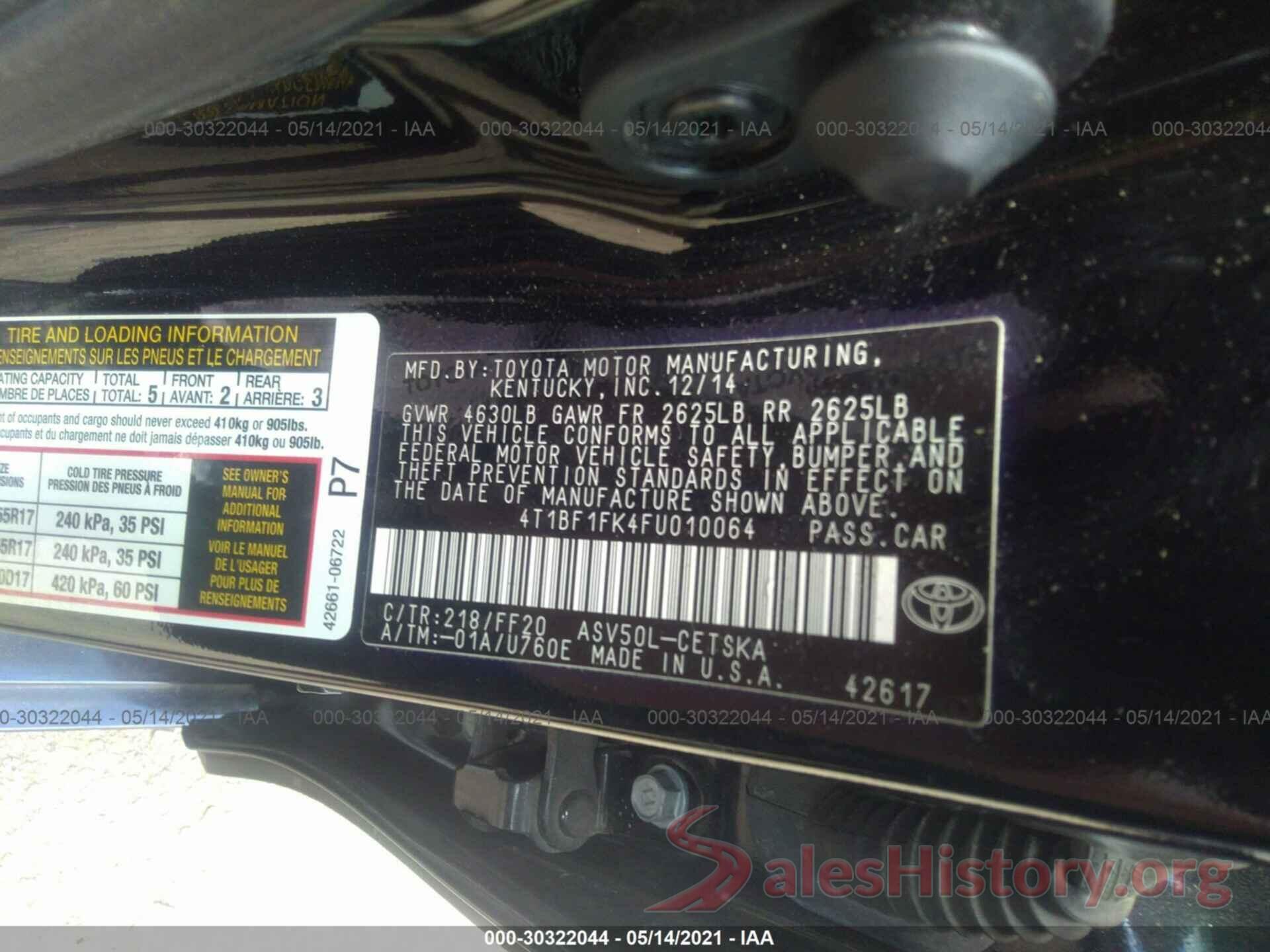 4T1BF1FK4FU010064 2015 TOYOTA CAMRY