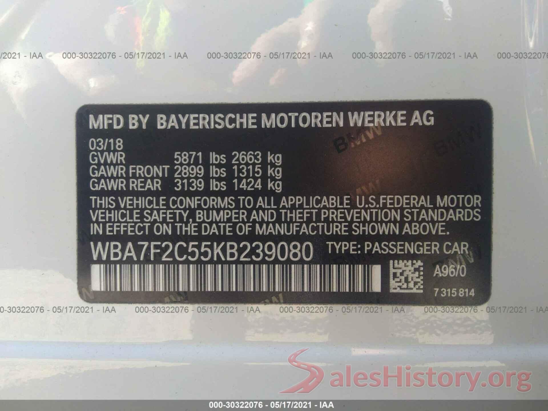 WBA7F2C55KB239080 2019 BMW 7 SERIES