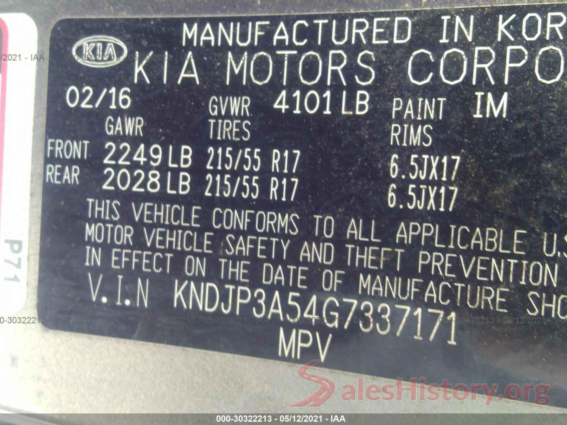 KNDJP3A54G7337171 2016 KIA SOUL