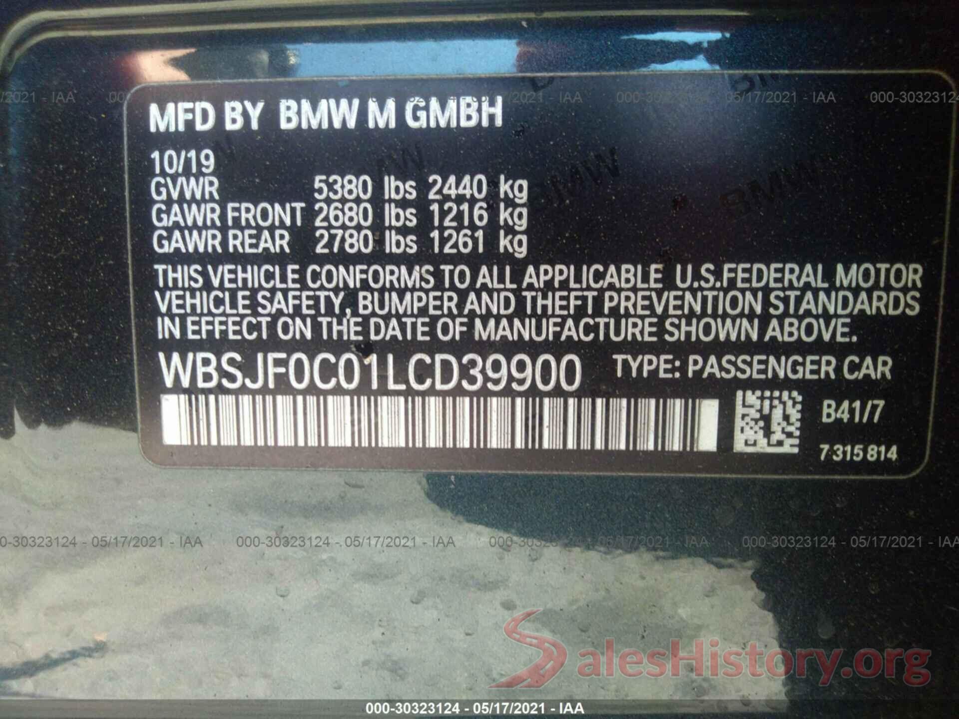 WBSJF0C01LCD39900 2020 BMW M5