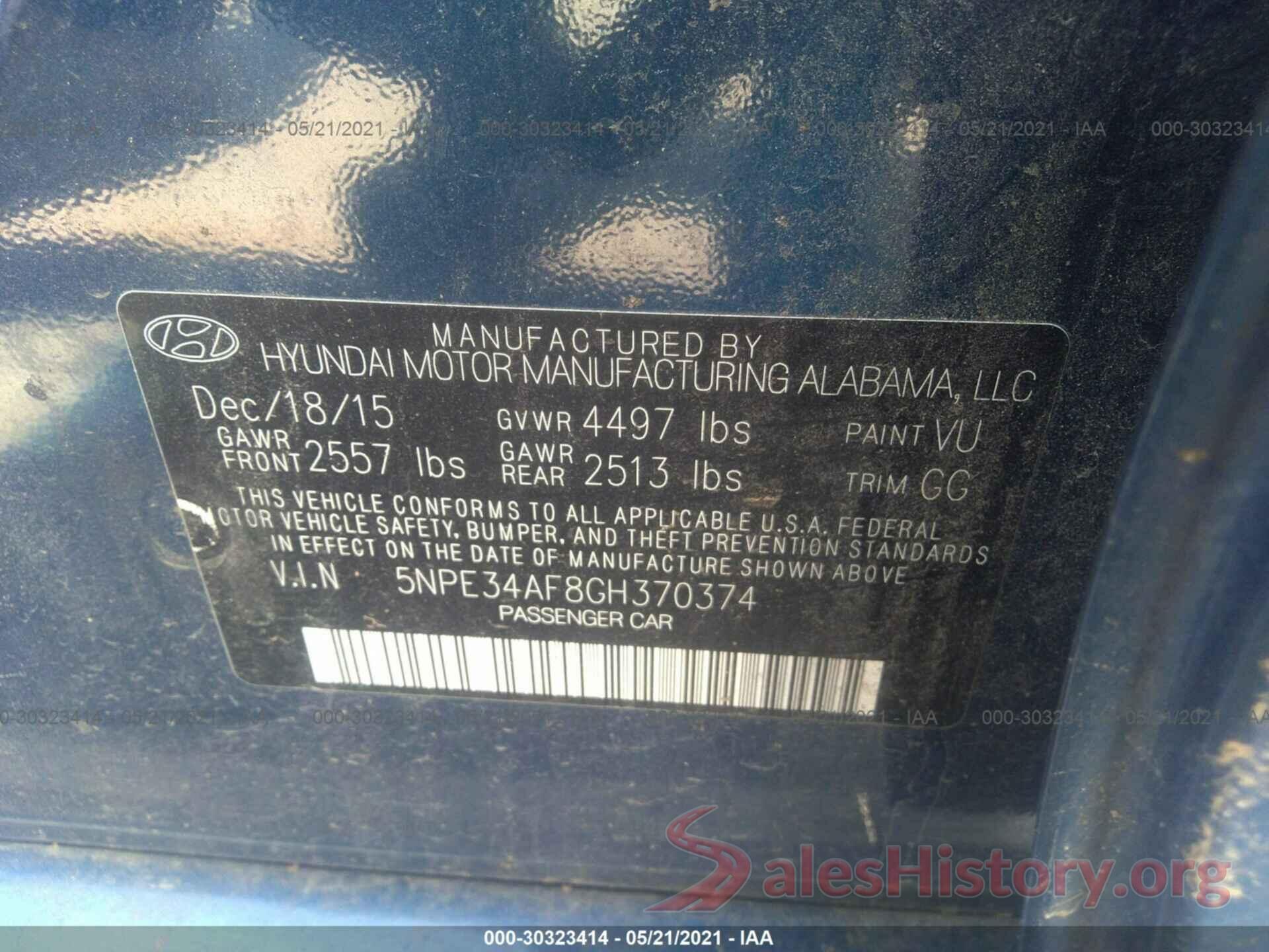 5NPE34AF8GH370374 2016 HYUNDAI SONATA