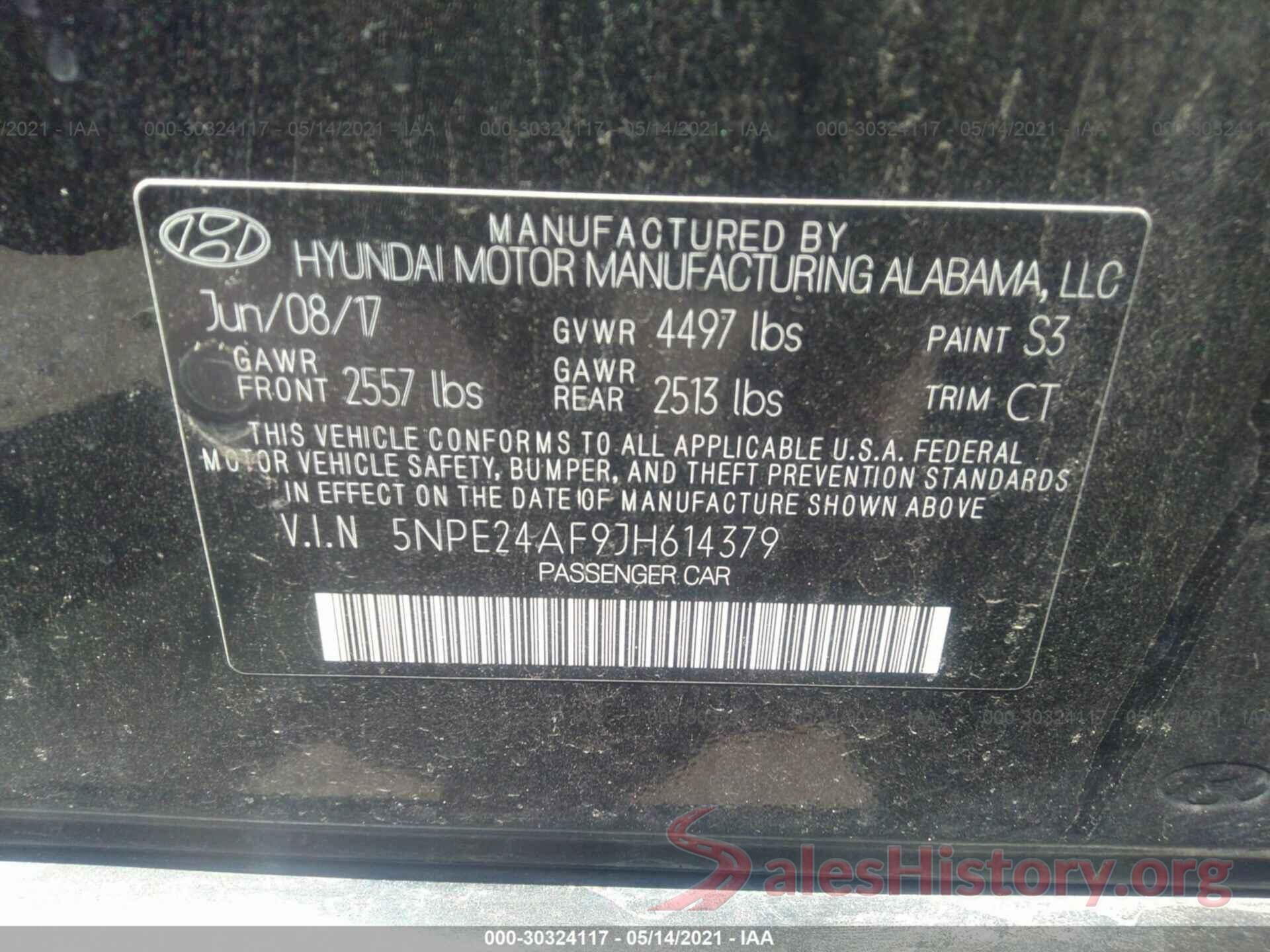 5NPE24AF9JH614379 2018 HYUNDAI SONATA