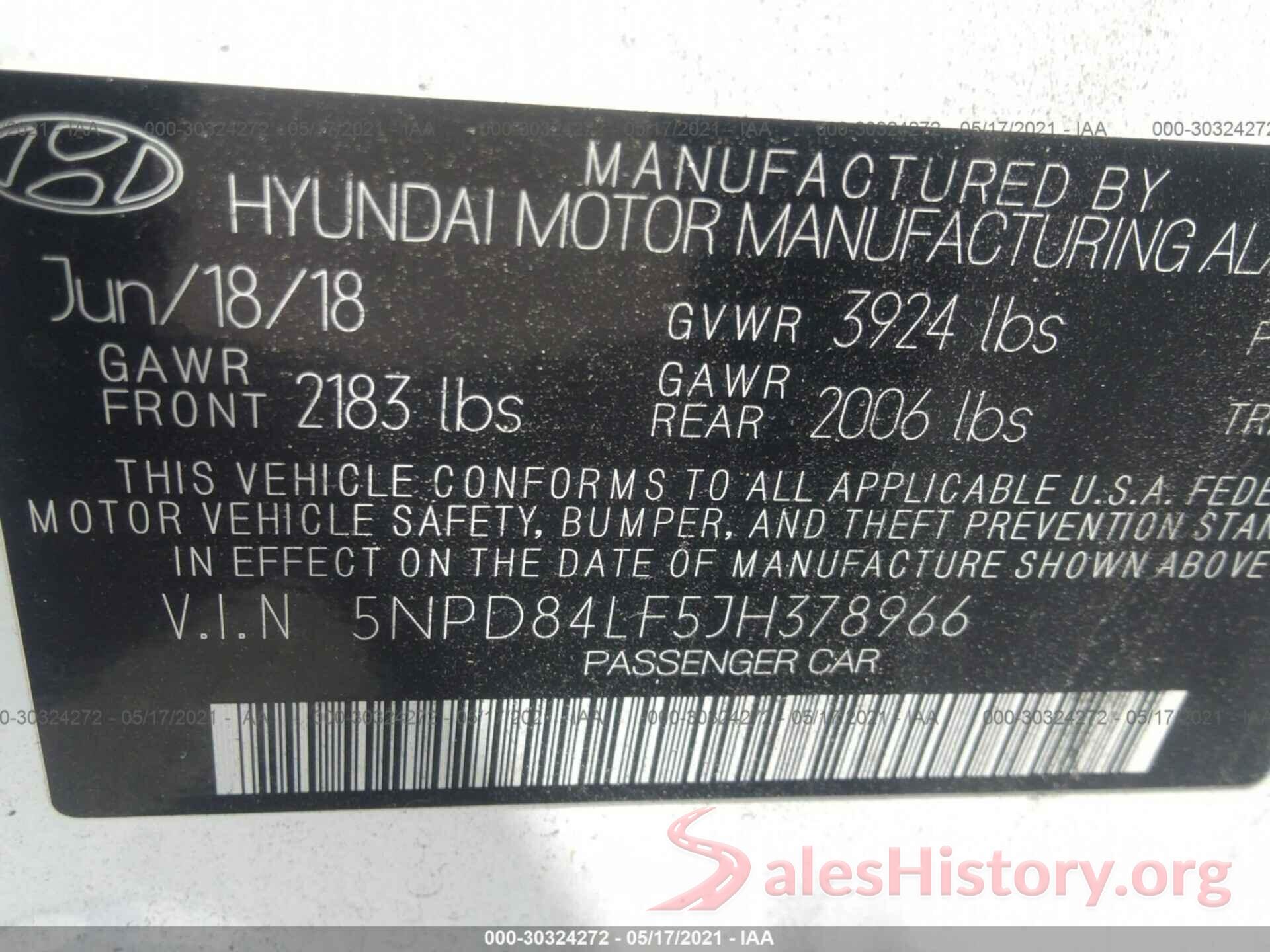 5NPD84LF5JH378966 2018 HYUNDAI ELANTRA