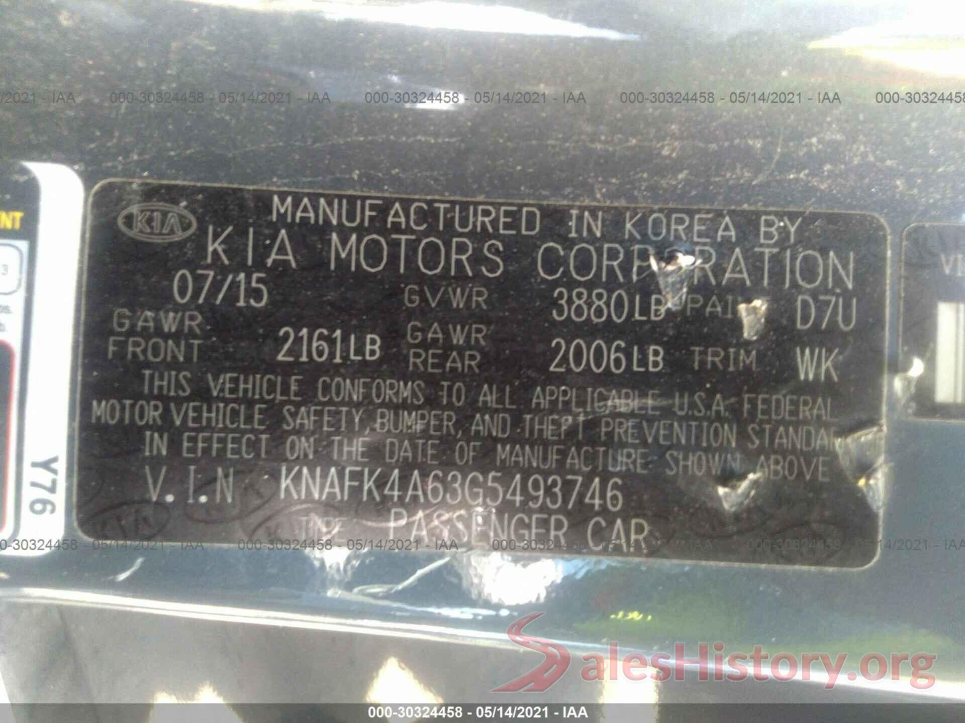 KNAFK4A63G5493746 2016 KIA FORTE