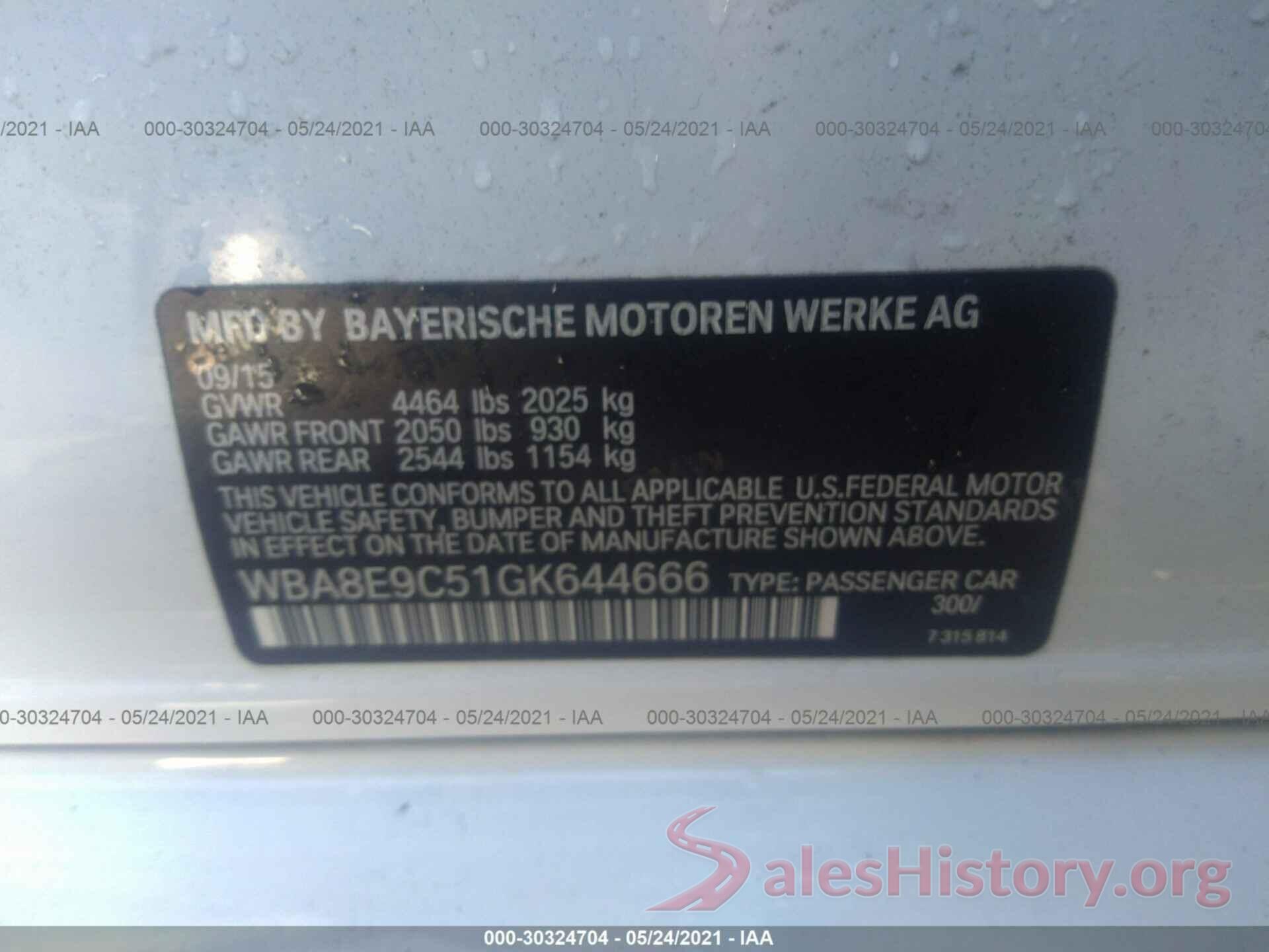 WBA8E9C51GK644666 2016 BMW 3 SERIES