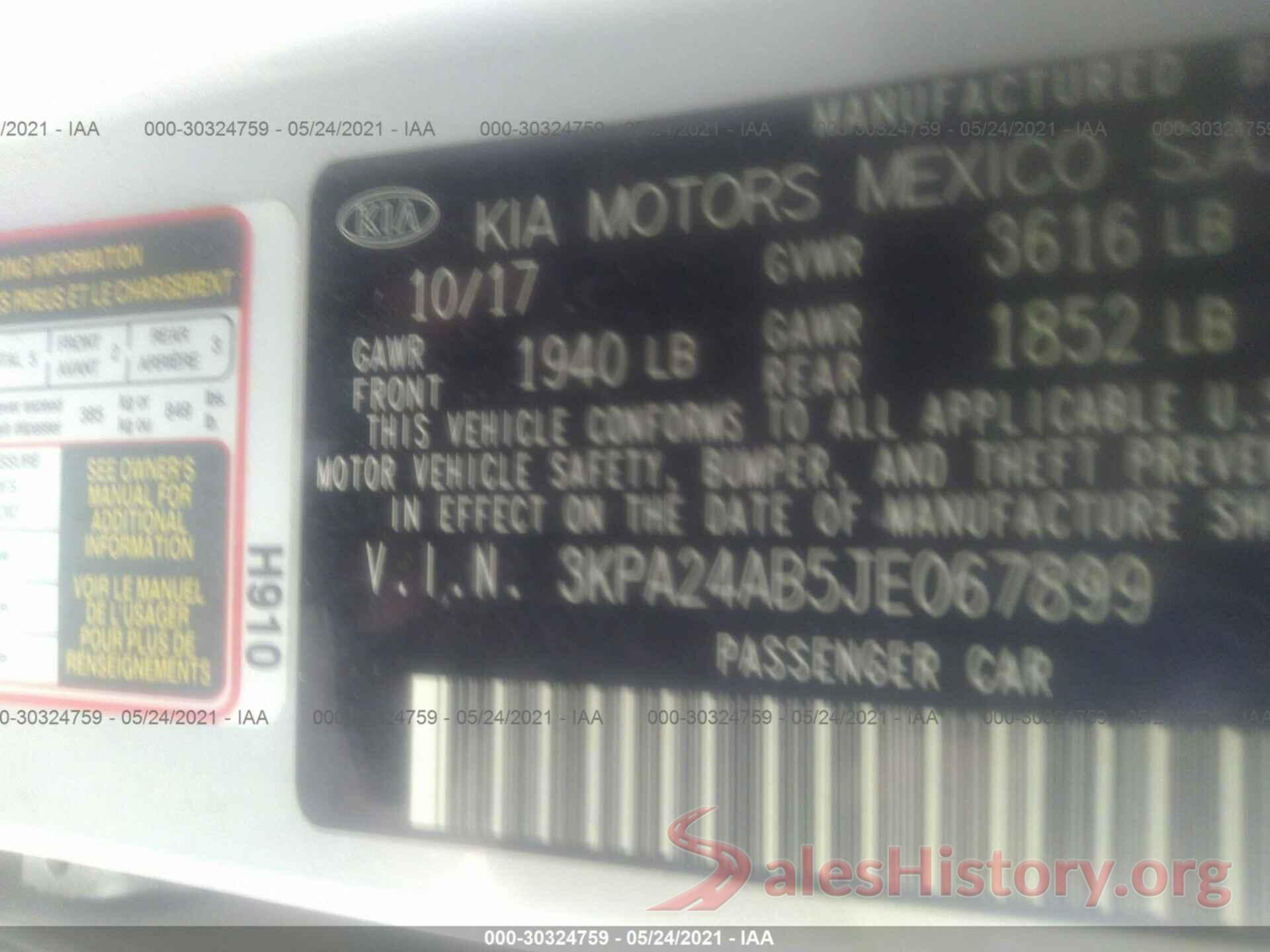 3KPA24AB5JE067899 2018 KIA RIO