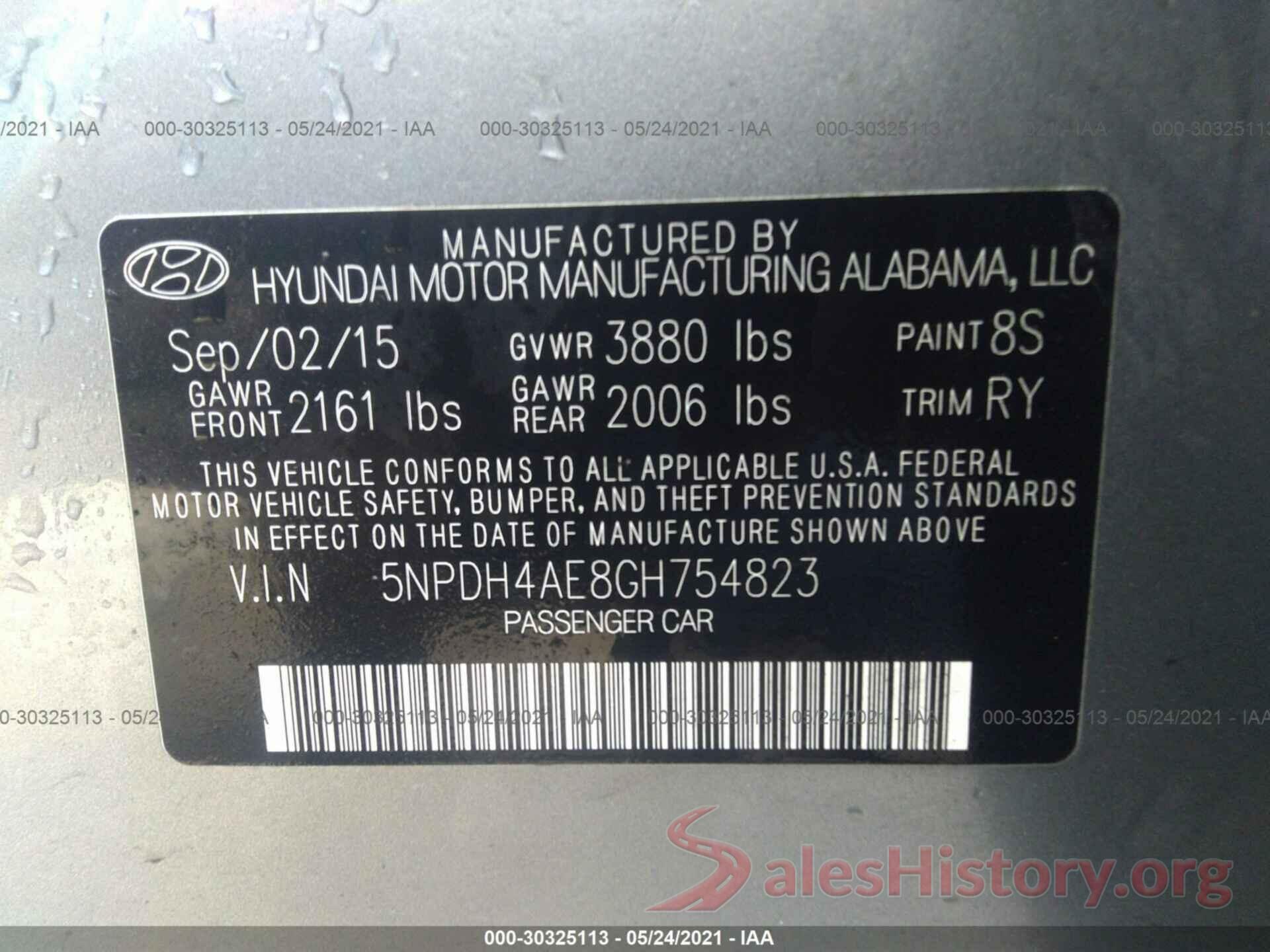 5NPDH4AE8GH754823 2016 HYUNDAI ELANTRA