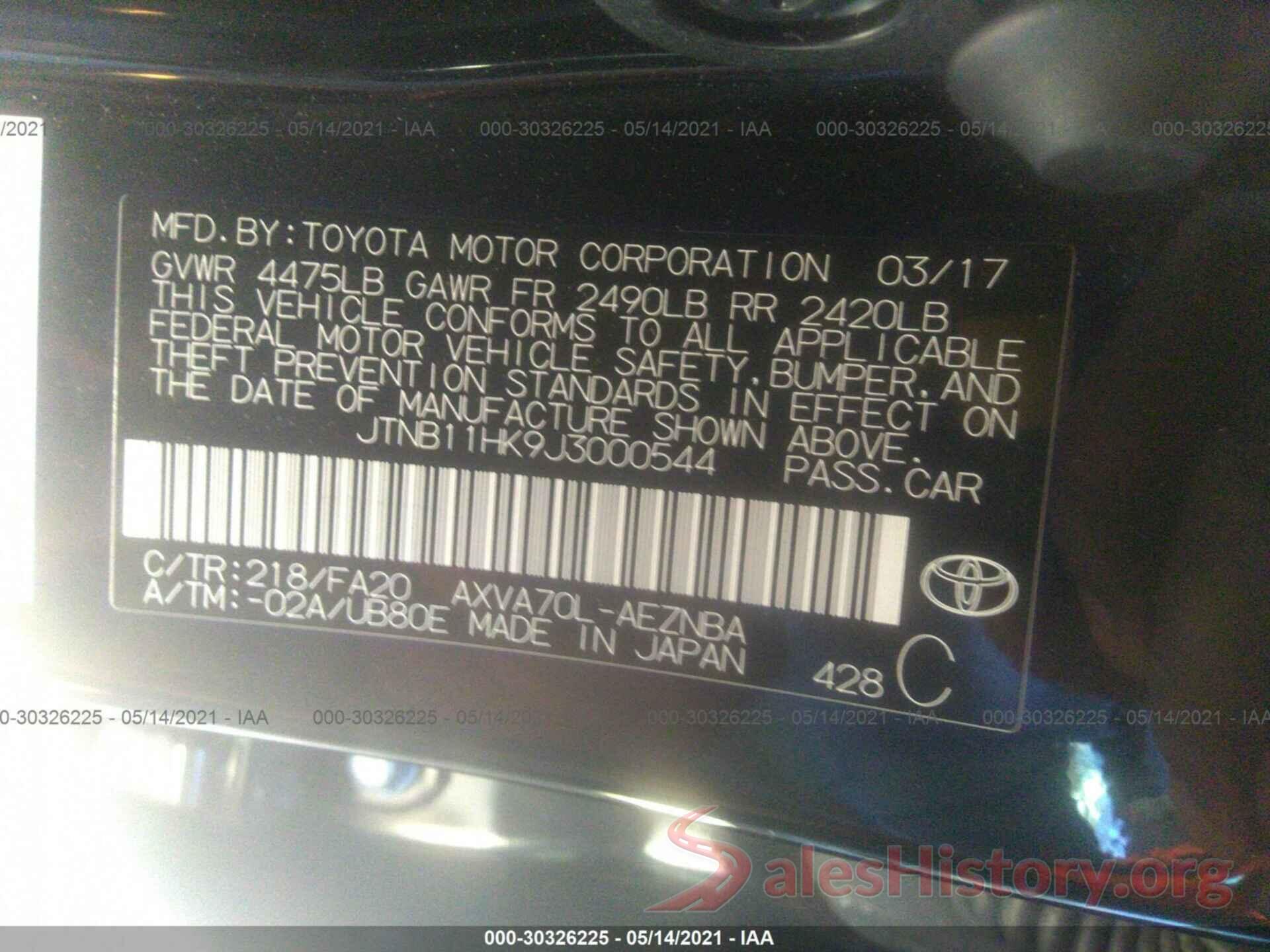 JTNB11HK9J3000544 2018 TOYOTA CAMRY