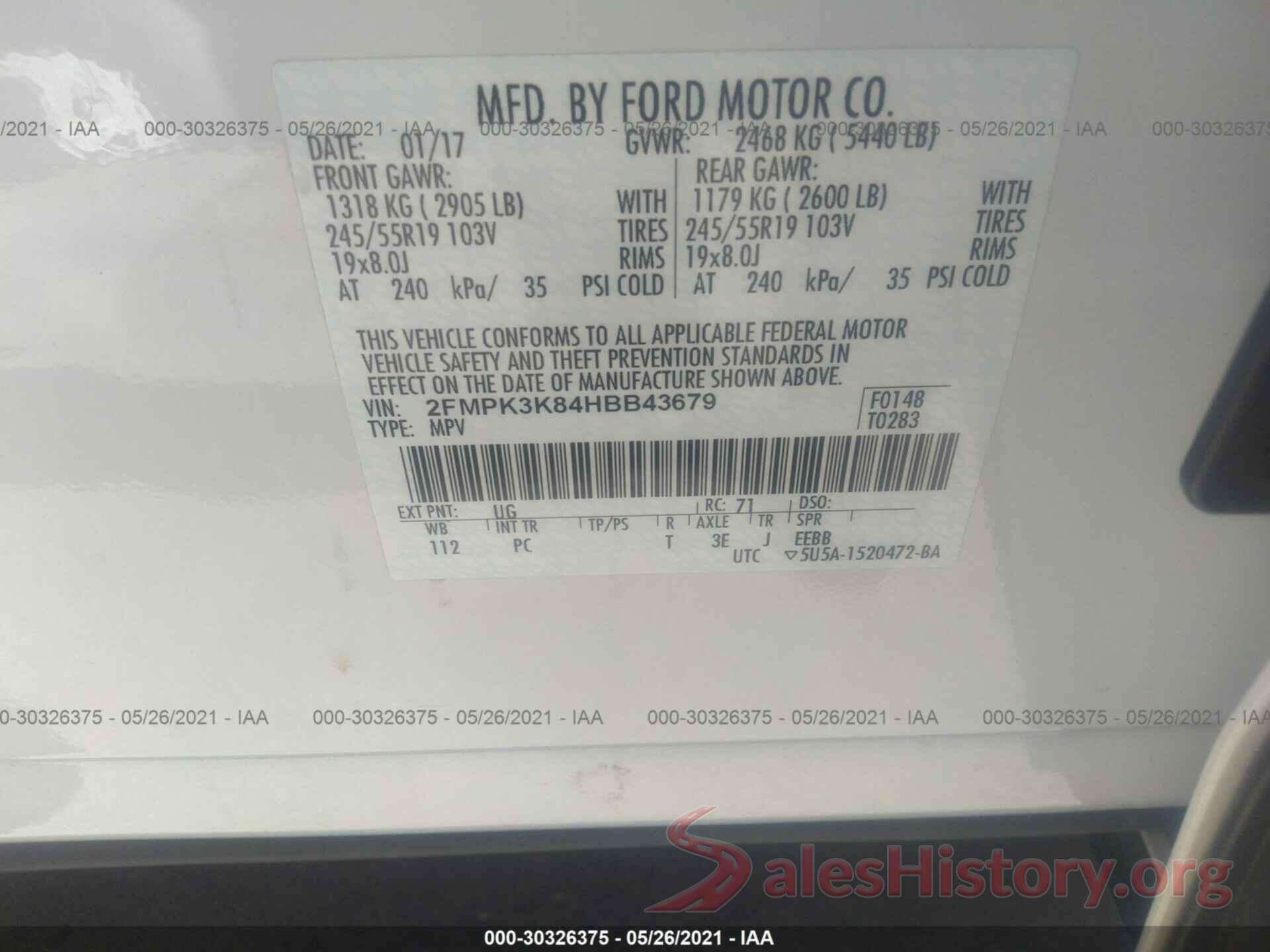 2FMPK3K84HBB43679 2017 FORD EDGE