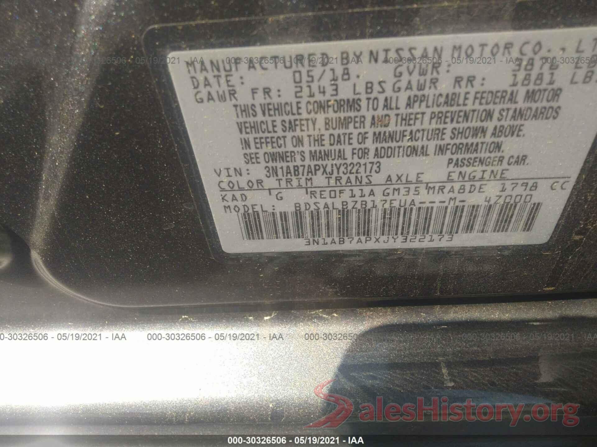 3N1AB7APXJY322173 2018 NISSAN SENTRA