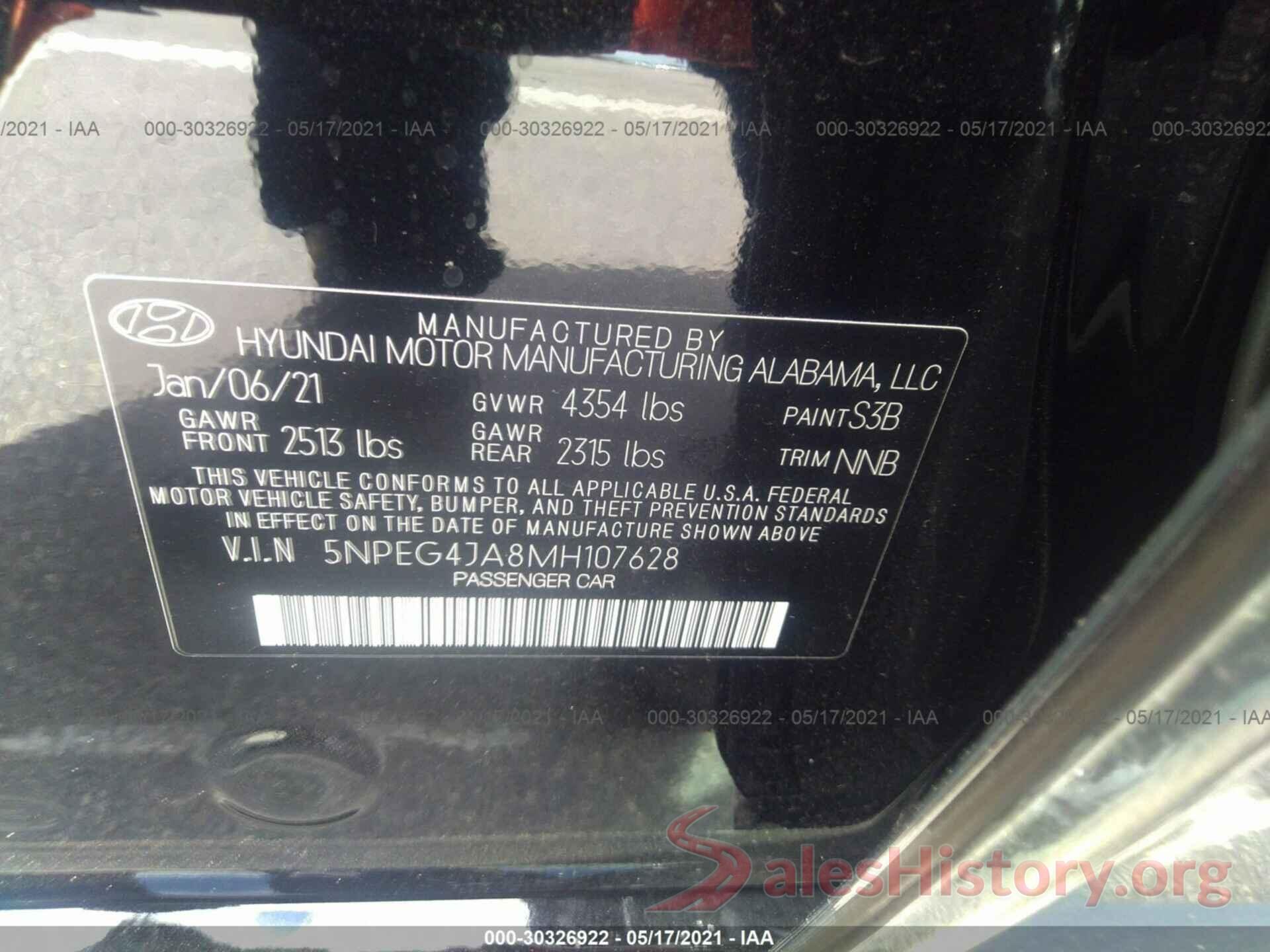 5NPEG4JA8MH107628 2021 HYUNDAI SONATA