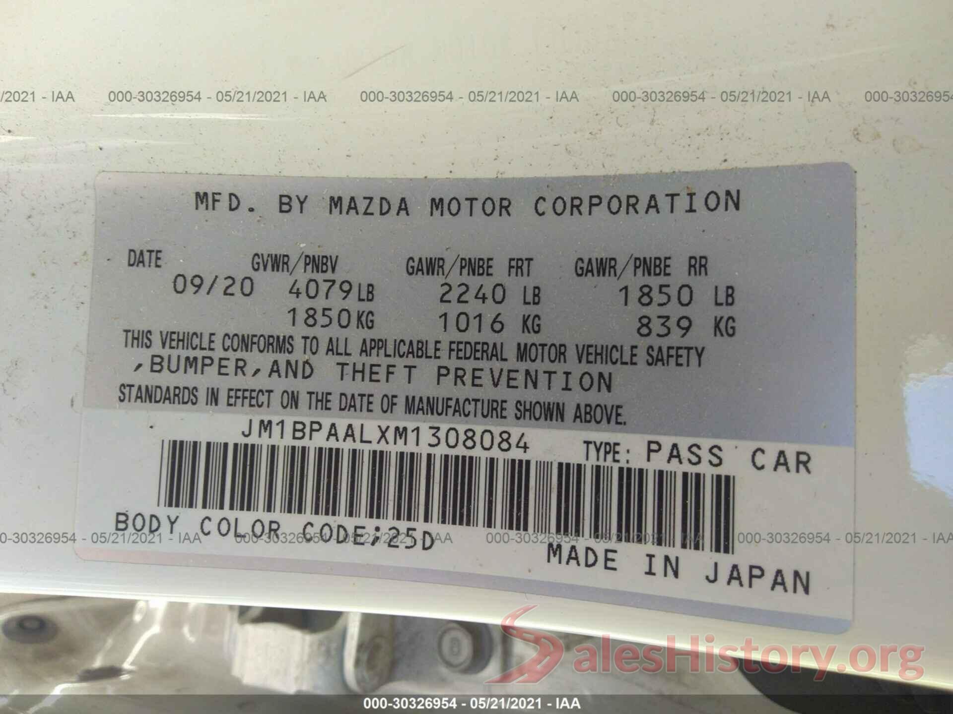 JM1BPAALXM1308084 2021 MAZDA MAZDA3 SEDAN