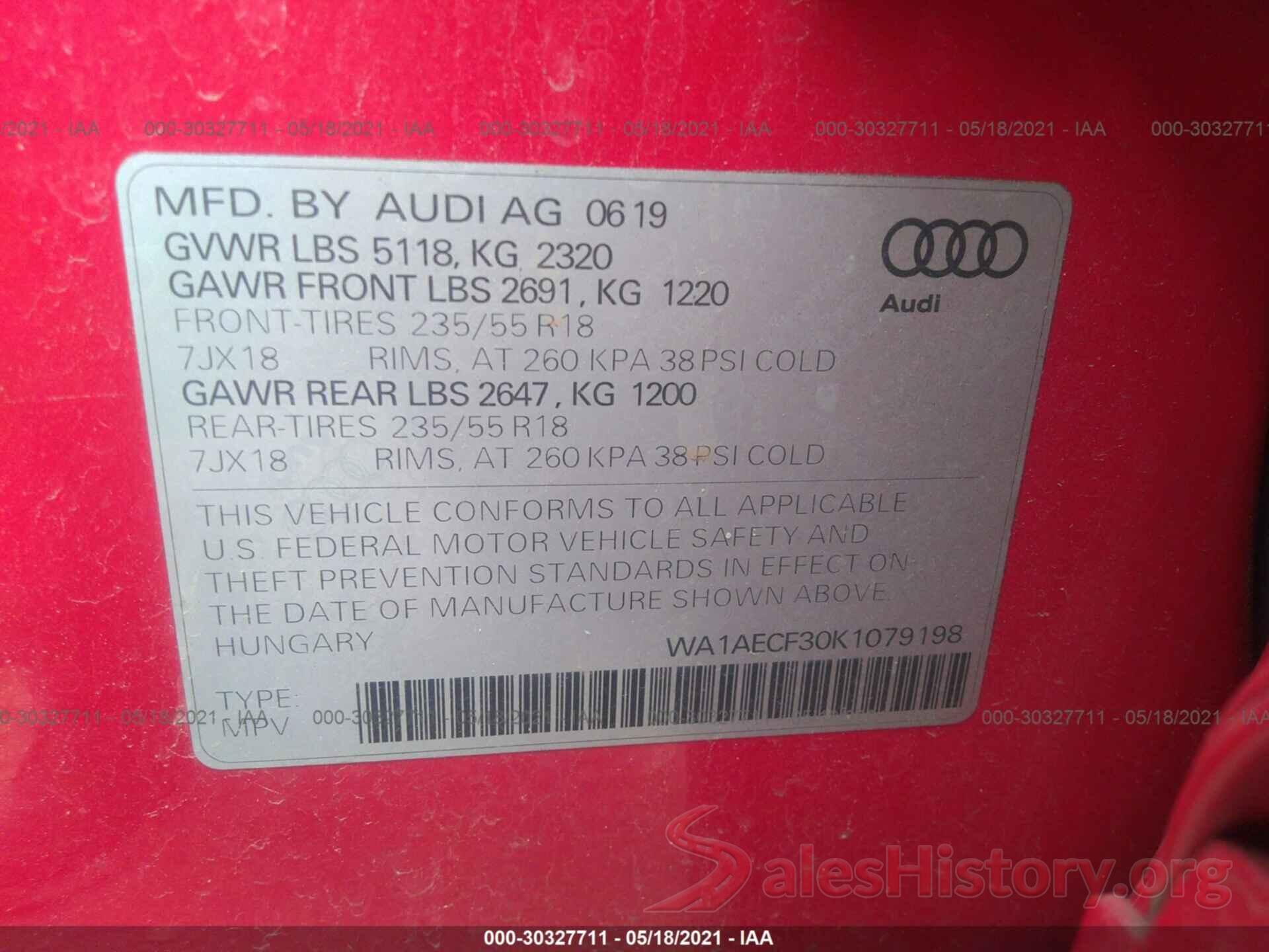 WA1AECF30K1079198 2019 AUDI Q3