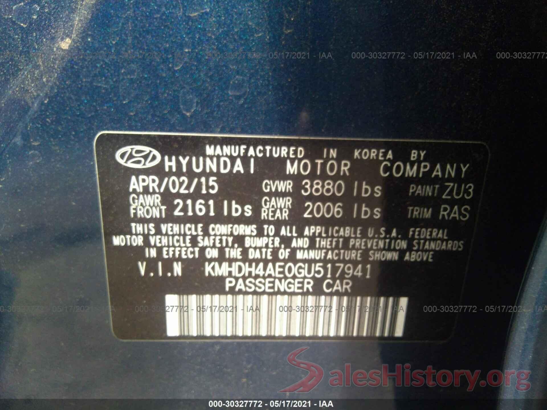 KMHDH4AE0GU517941 2016 HYUNDAI ELANTRA