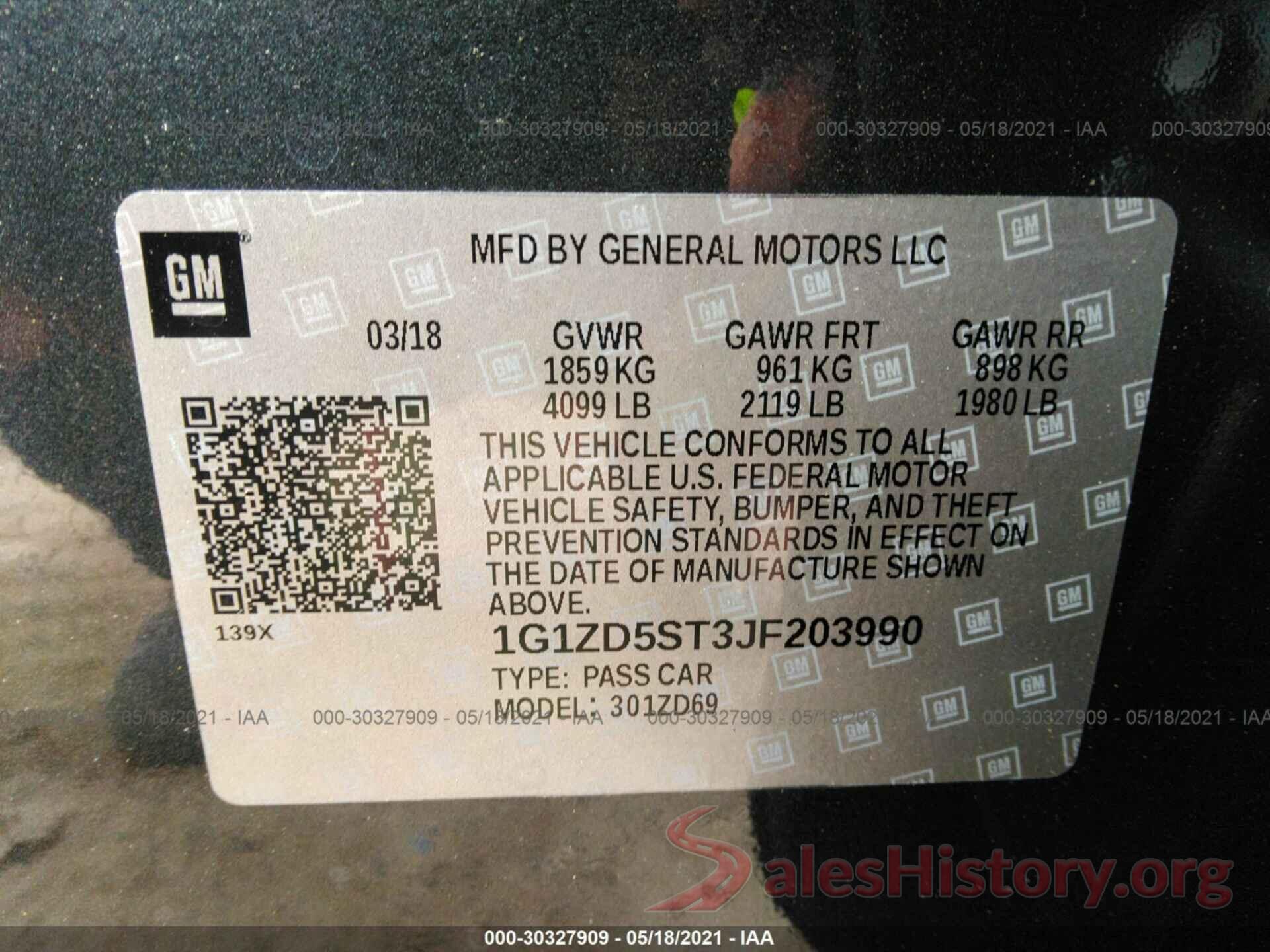 1G1ZD5ST3JF203990 2018 CHEVROLET MALIBU