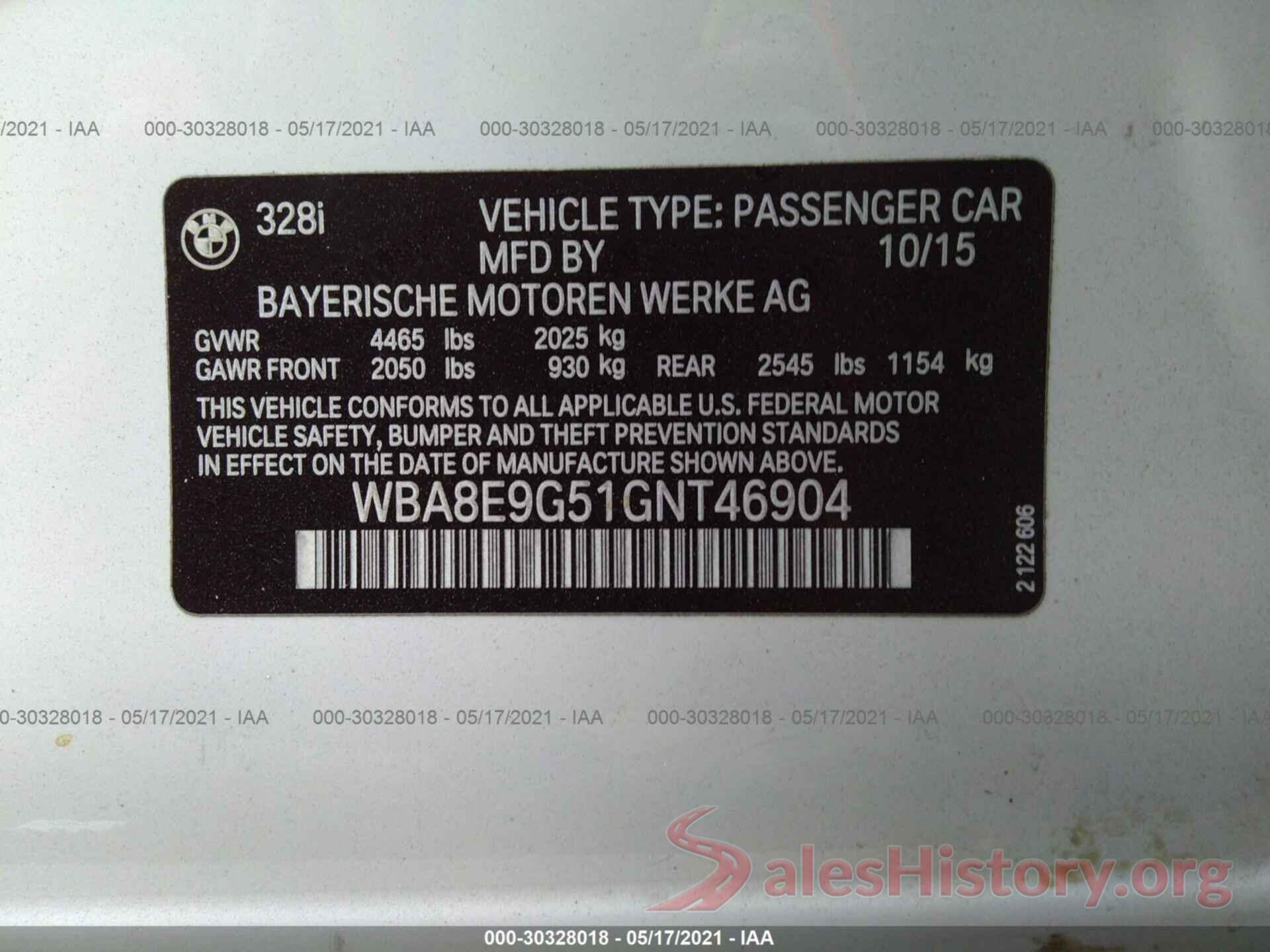 WBA8E9G51GNT46904 2016 BMW 3 SERIES