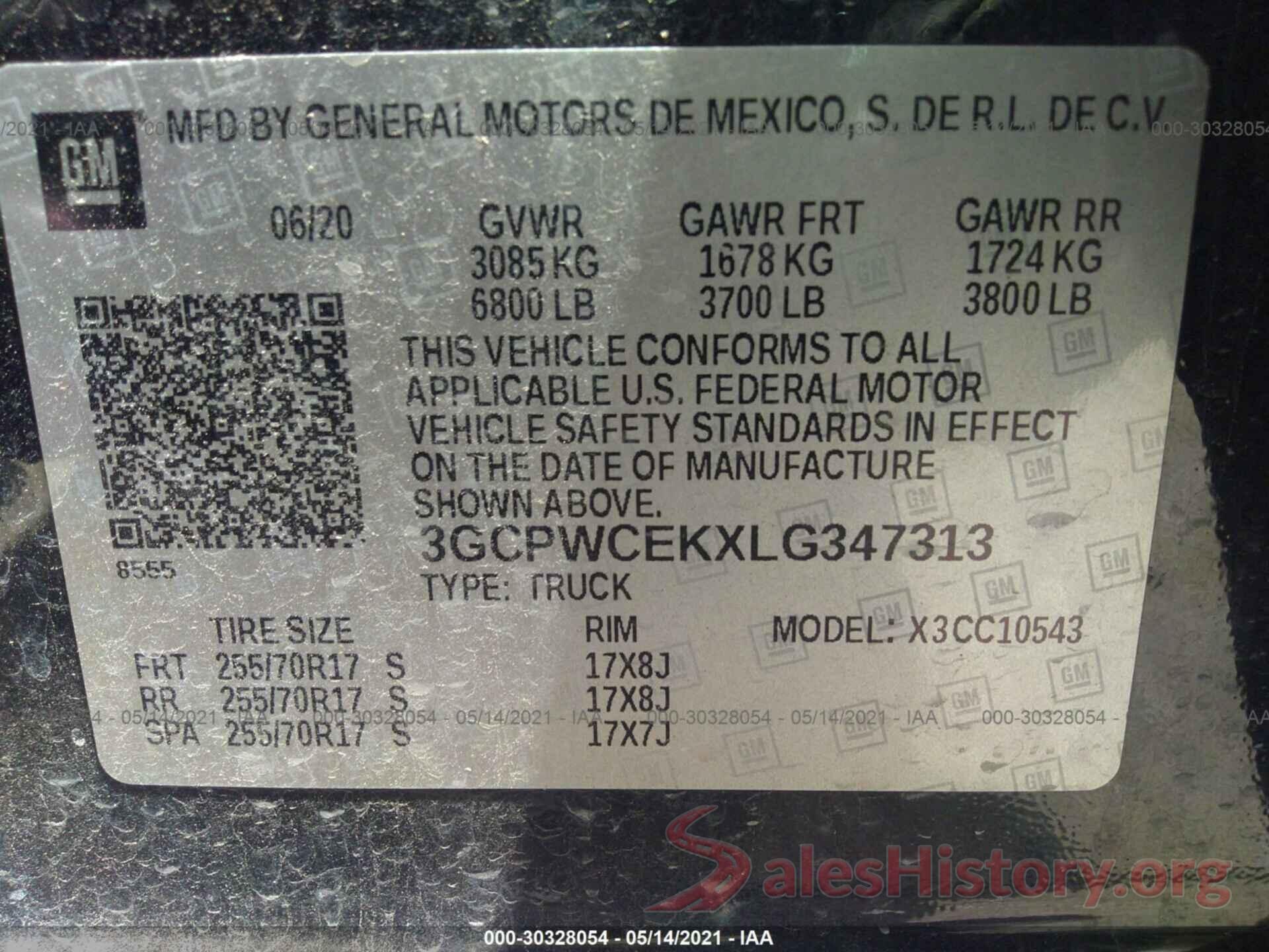 3GCPWCEKXLG347313 2020 CHEVROLET SILVERADO 1500