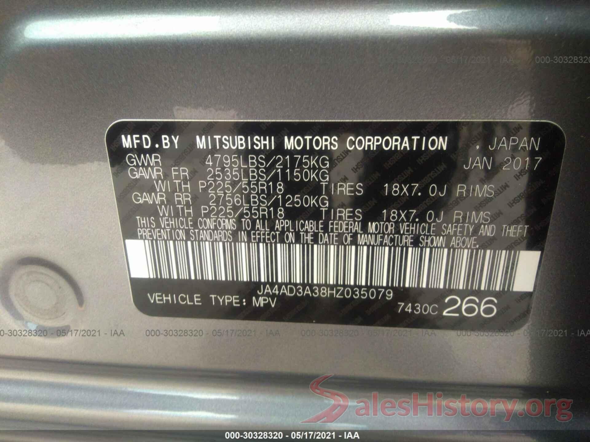 JA4AD3A38HZ035079 2017 MITSUBISHI OUTLANDER