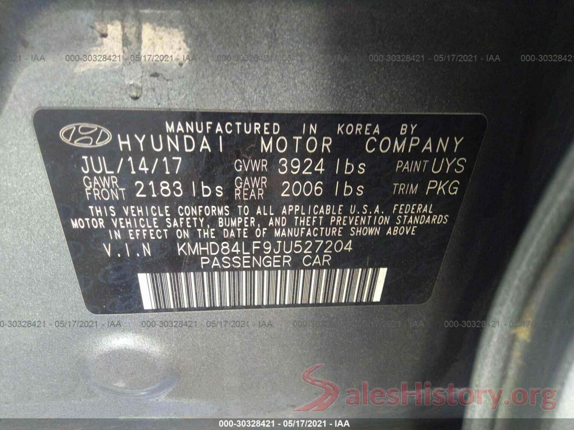 KMHD84LF9JU527204 2018 HYUNDAI ELANTRA