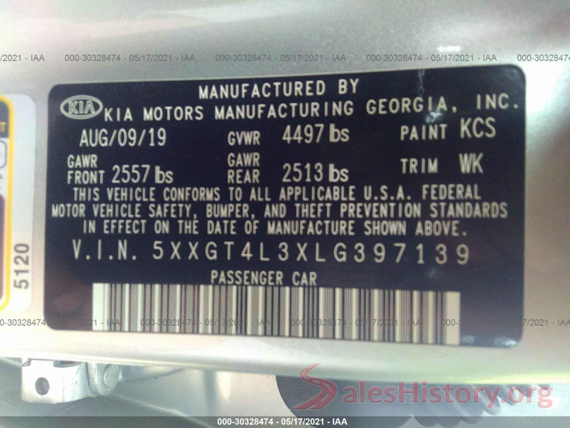 5XXGT4L3XLG397139 2020 KIA OPTIMA