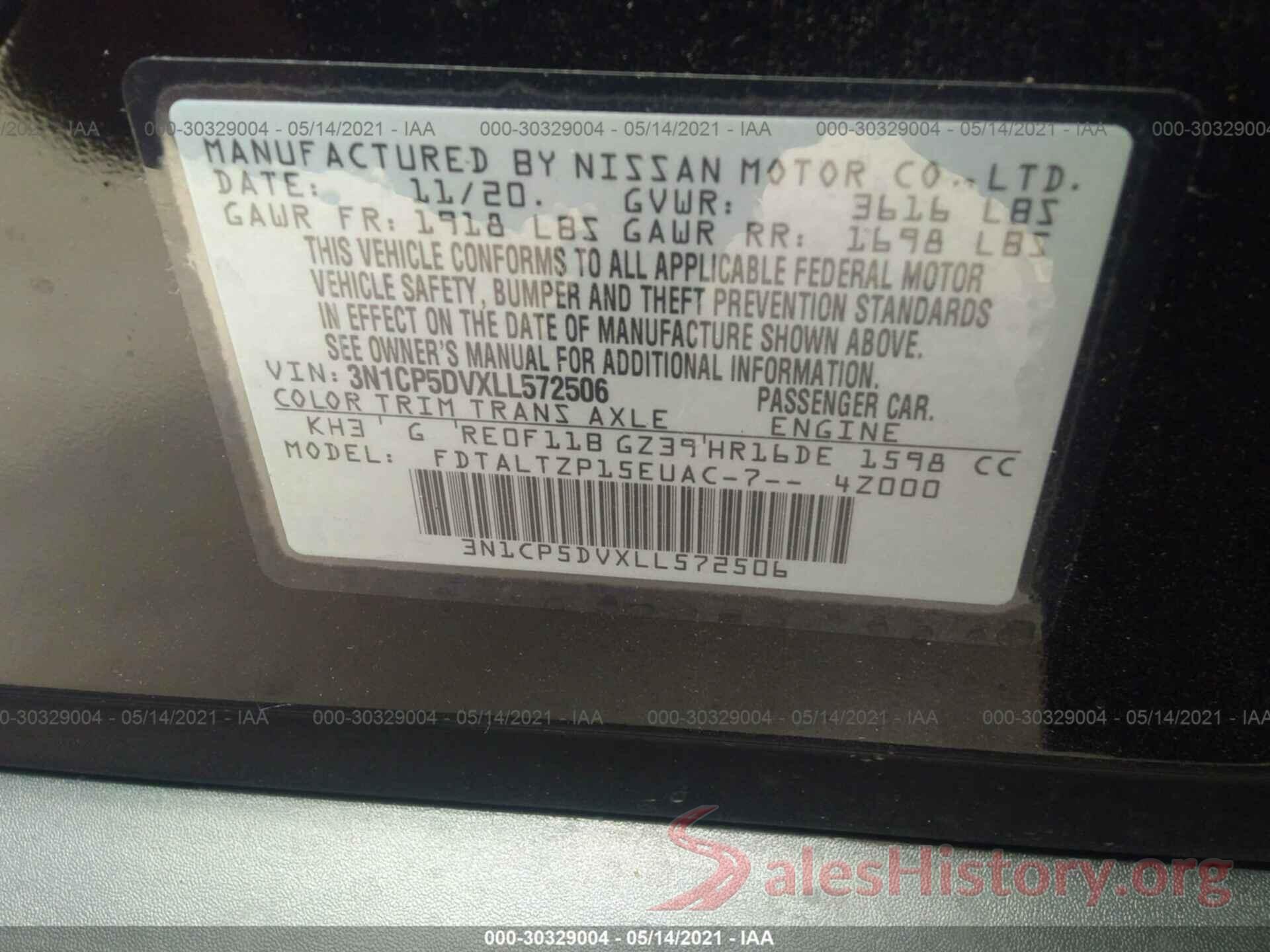 3N1CP5DVXLL572506 2020 NISSAN KICKS