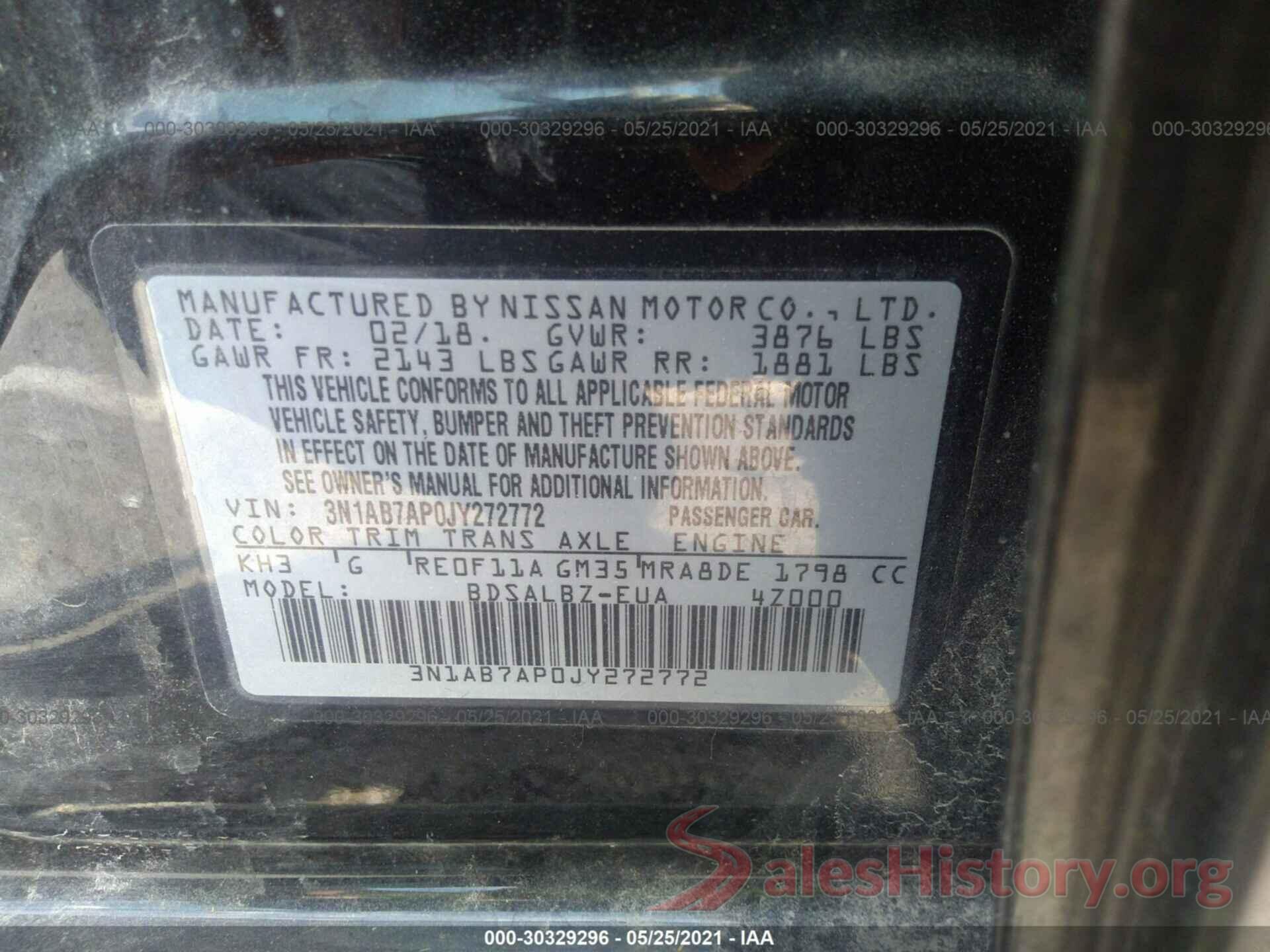 3N1AB7AP0JY272772 2018 NISSAN SENTRA