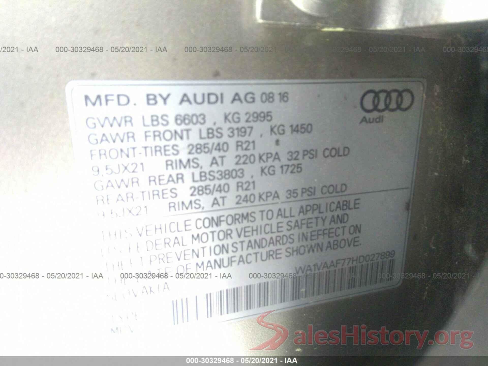 WA1VAAF77HD027899 2017 AUDI Q7