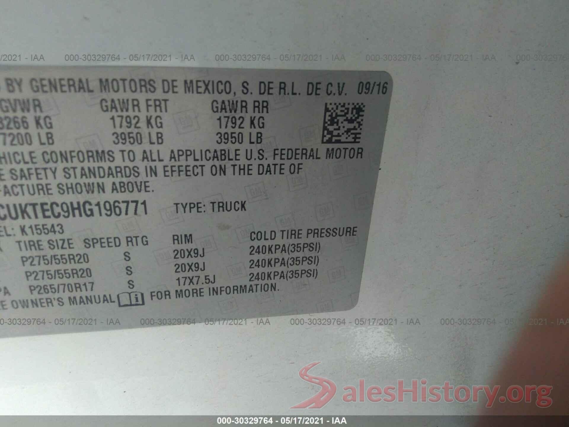 3GCUKTEC9HG196771 2017 CHEVROLET SILVERADO 1500