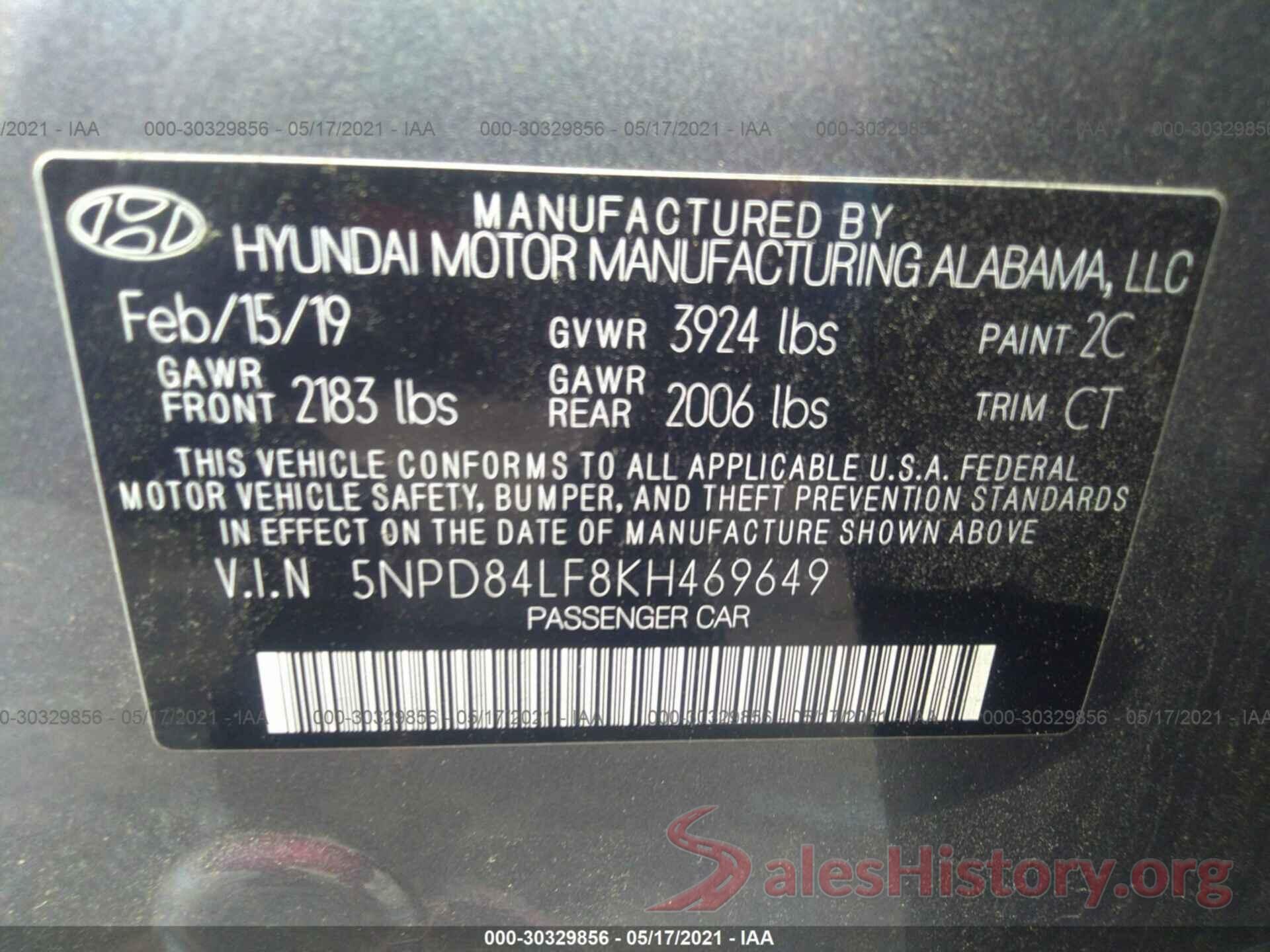 5NPD84LF8KH469649 2019 HYUNDAI ELANTRA