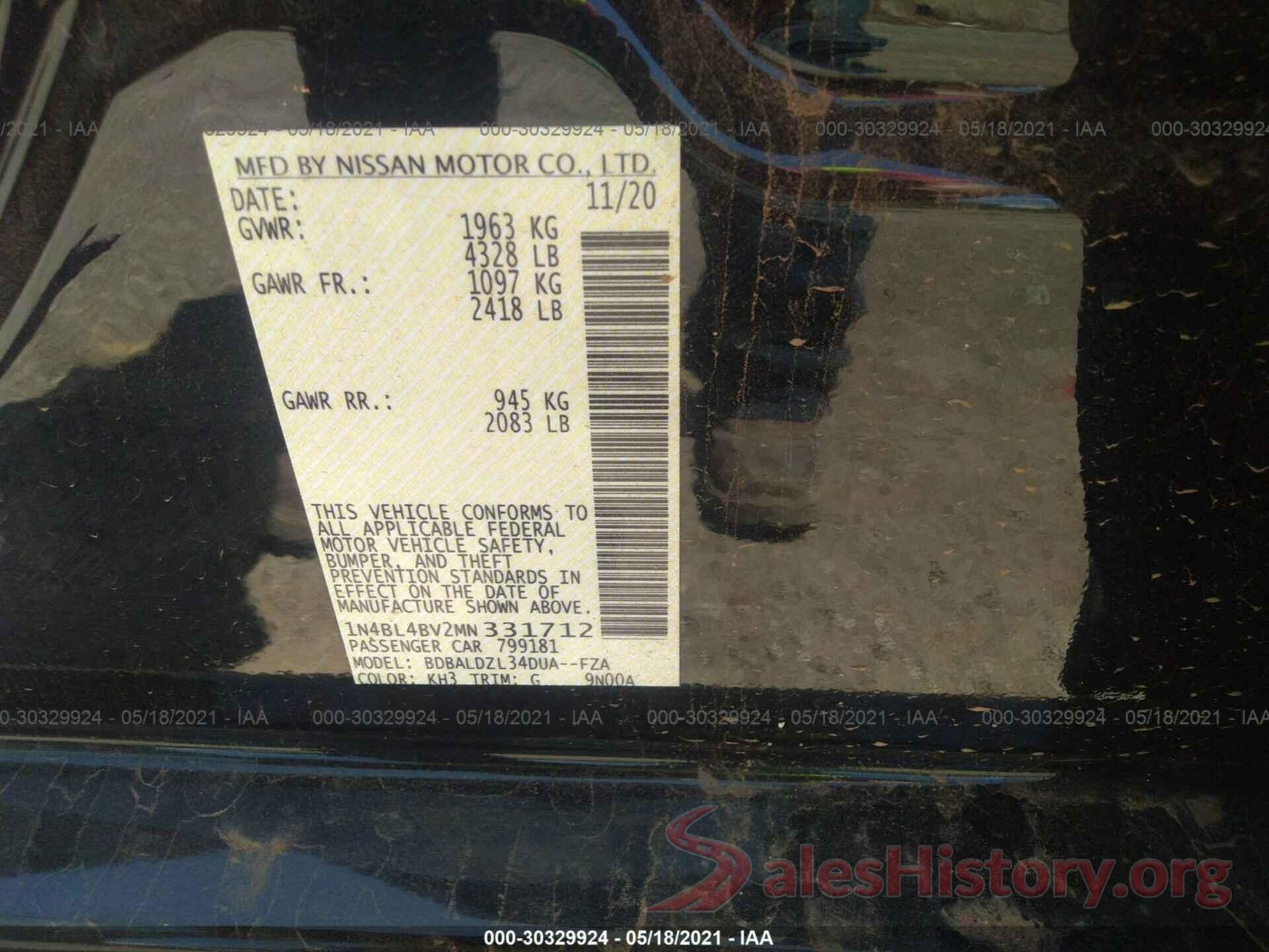 1N4BL4BV2MN331712 2021 NISSAN ALTIMA