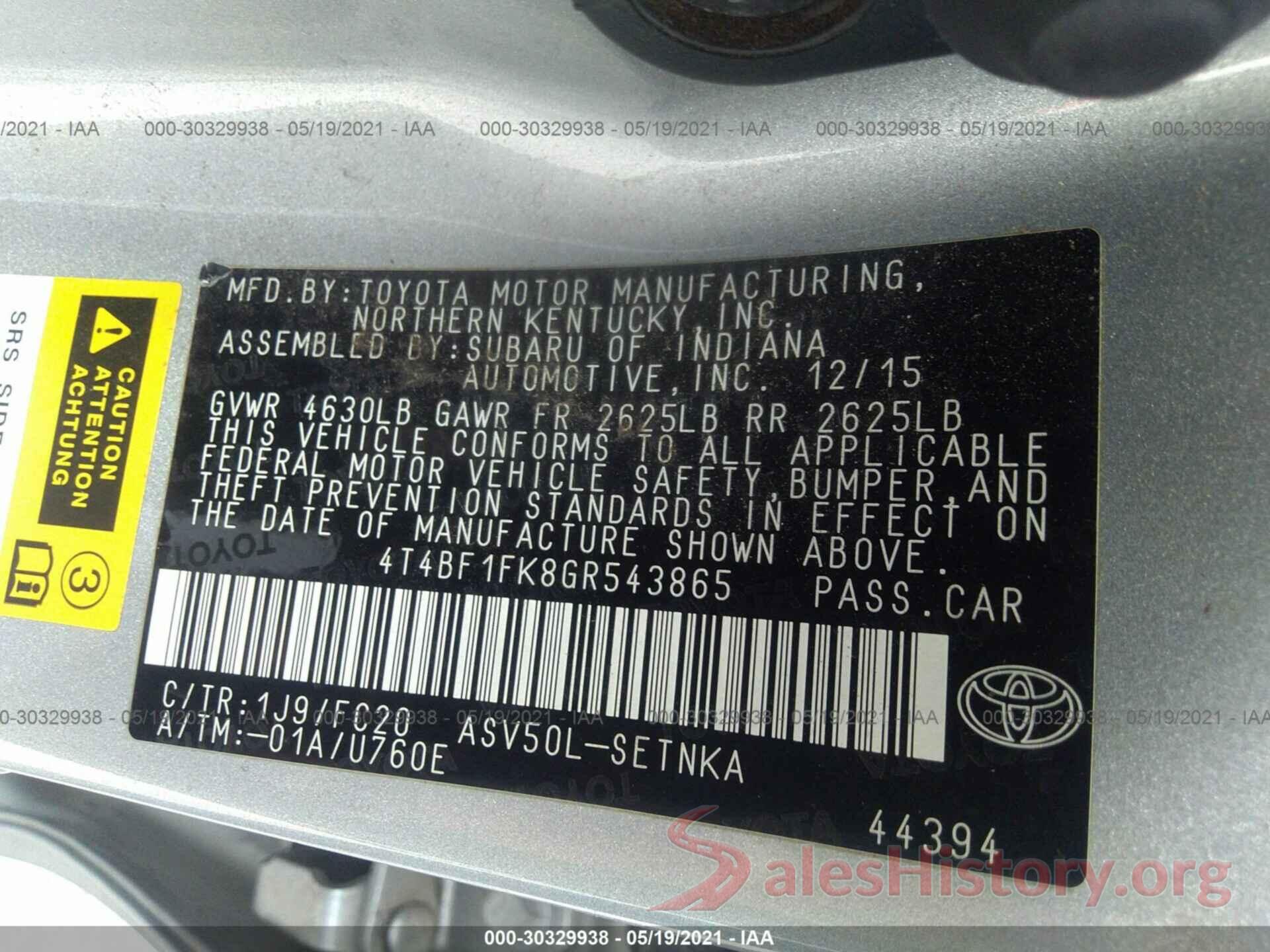 4T4BF1FK8GR543865 2016 TOYOTA CAMRY