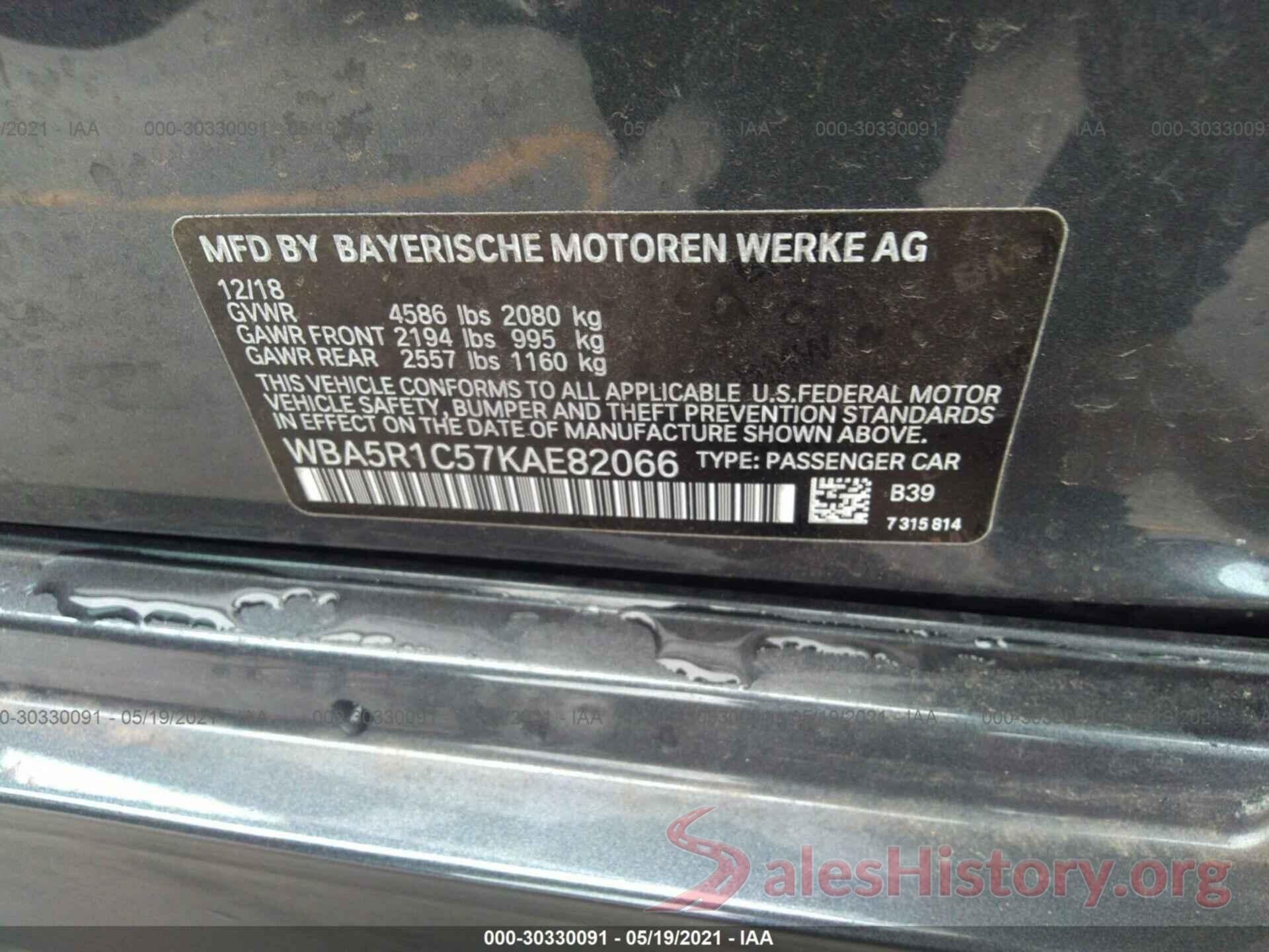 WBA5R1C57KAE82066 2019 BMW 3 SERIES