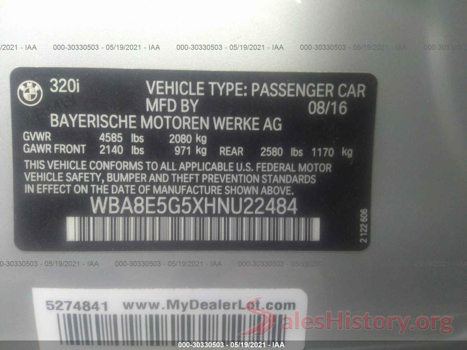 WBA8E5G5XHNU22484 2017 BMW 3 SERIES