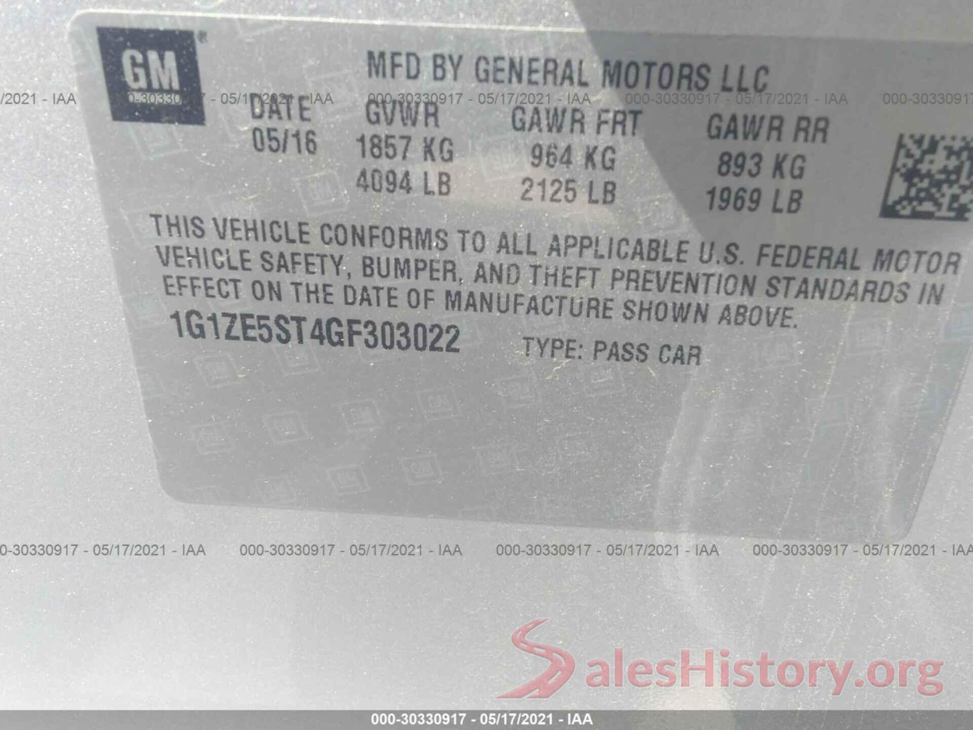 1G1ZE5ST4GF303022 2016 CHEVROLET MALIBU