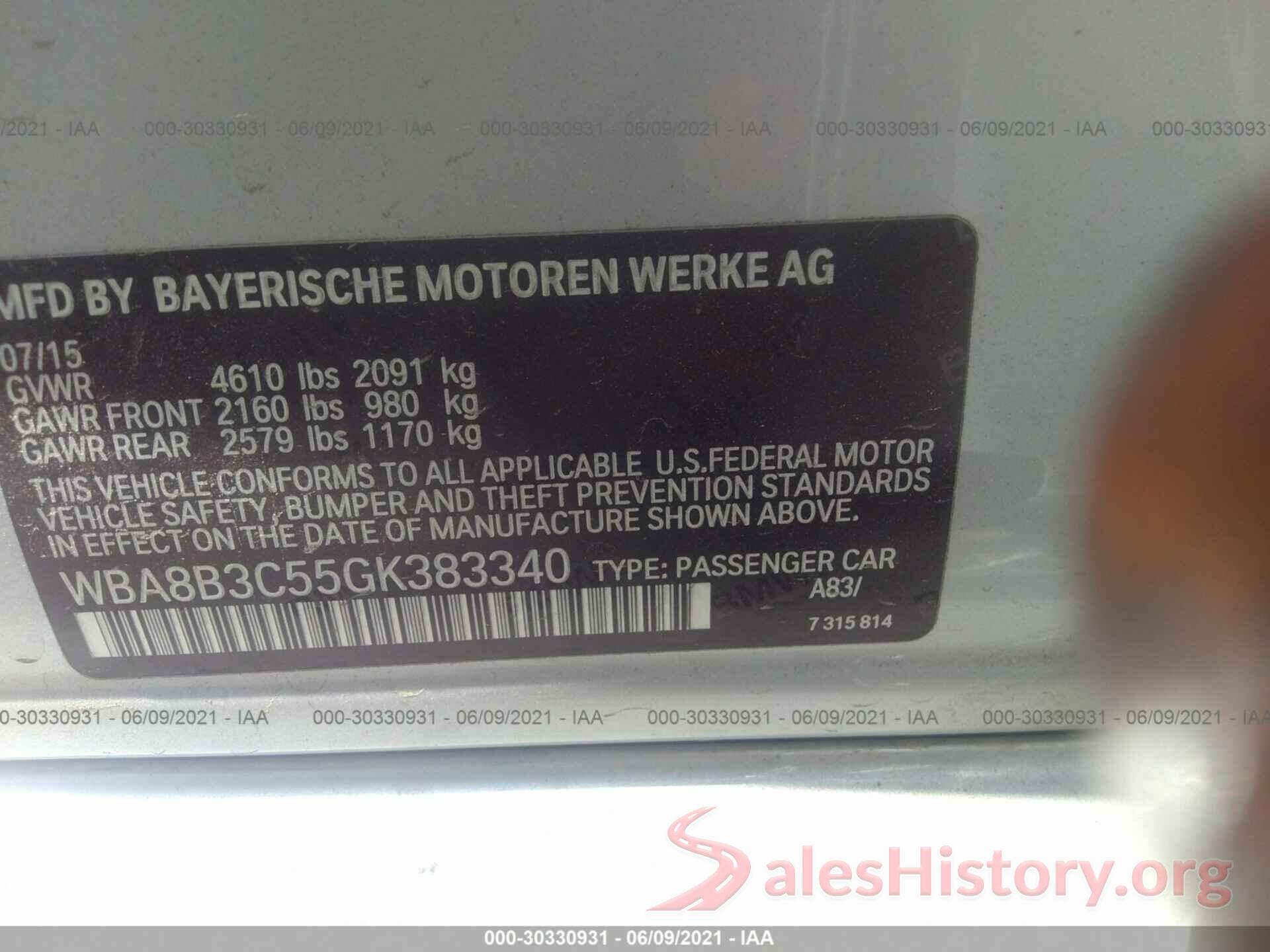 WBA8B3C55GK383340 2016 BMW 3 SERIES