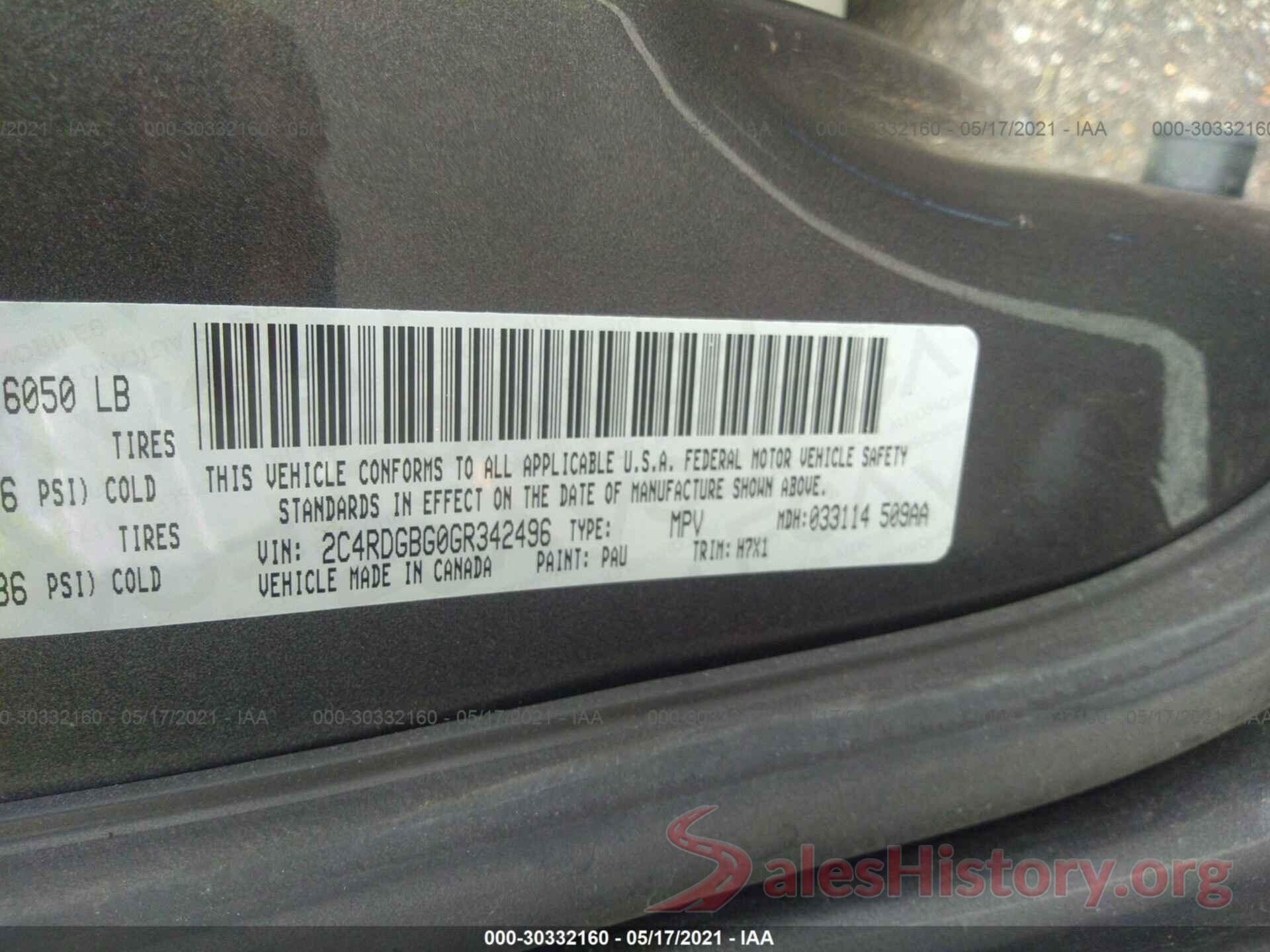 2C4RDGBG0GR342496 2016 DODGE GRAND CARAVAN