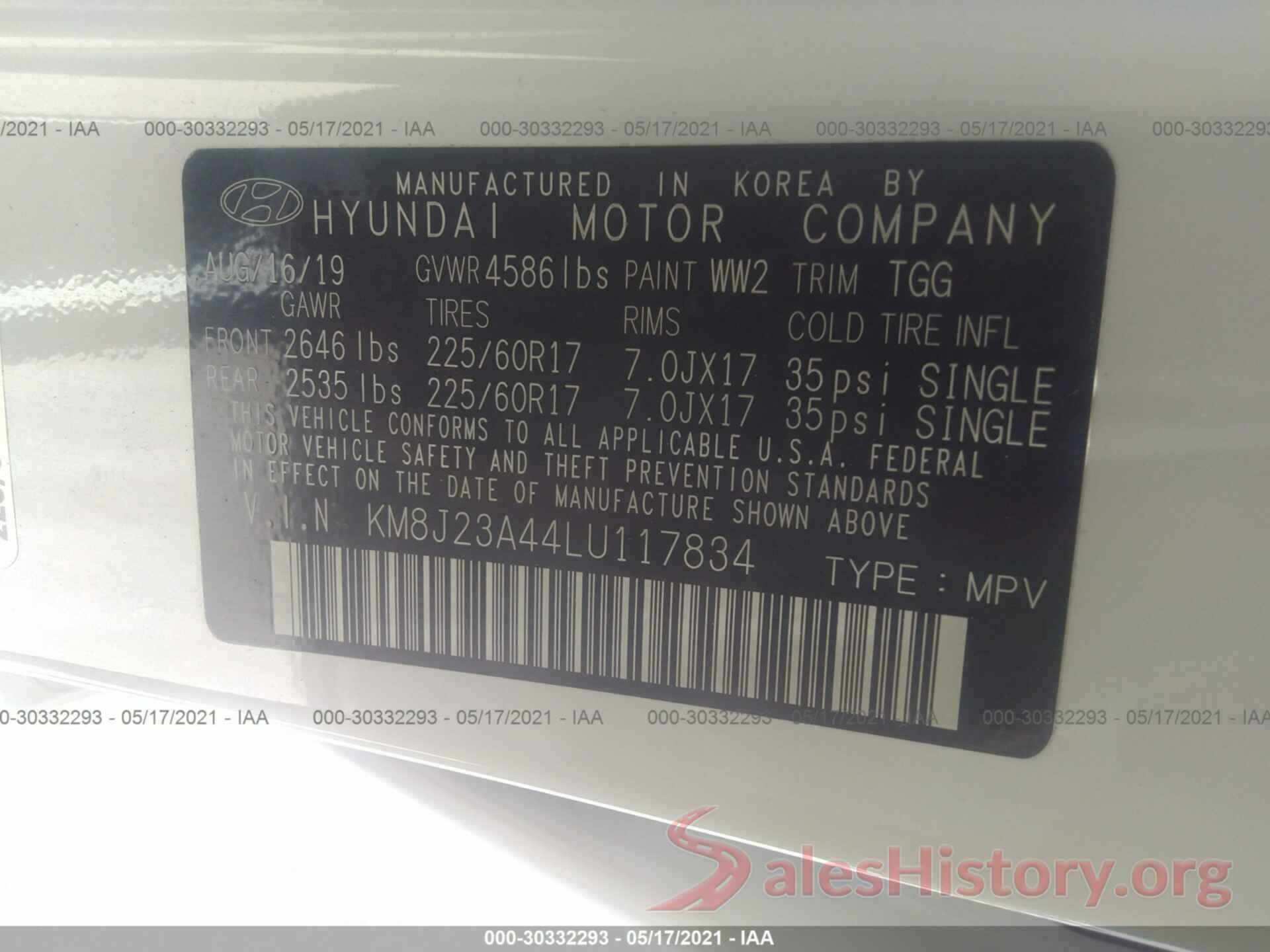 KM8J23A44LU117834 2020 HYUNDAI TUCSON