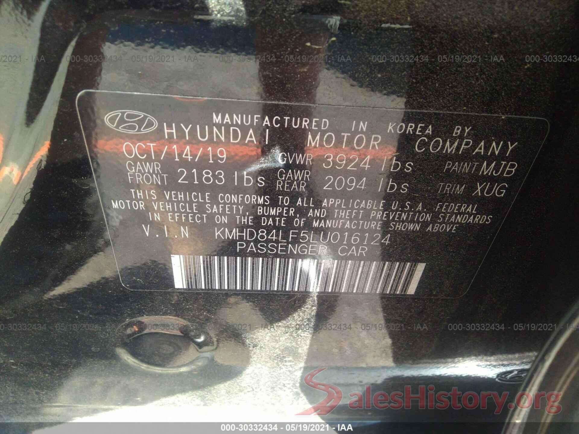 KMHD84LF5LU016124 2020 HYUNDAI ELANTRA