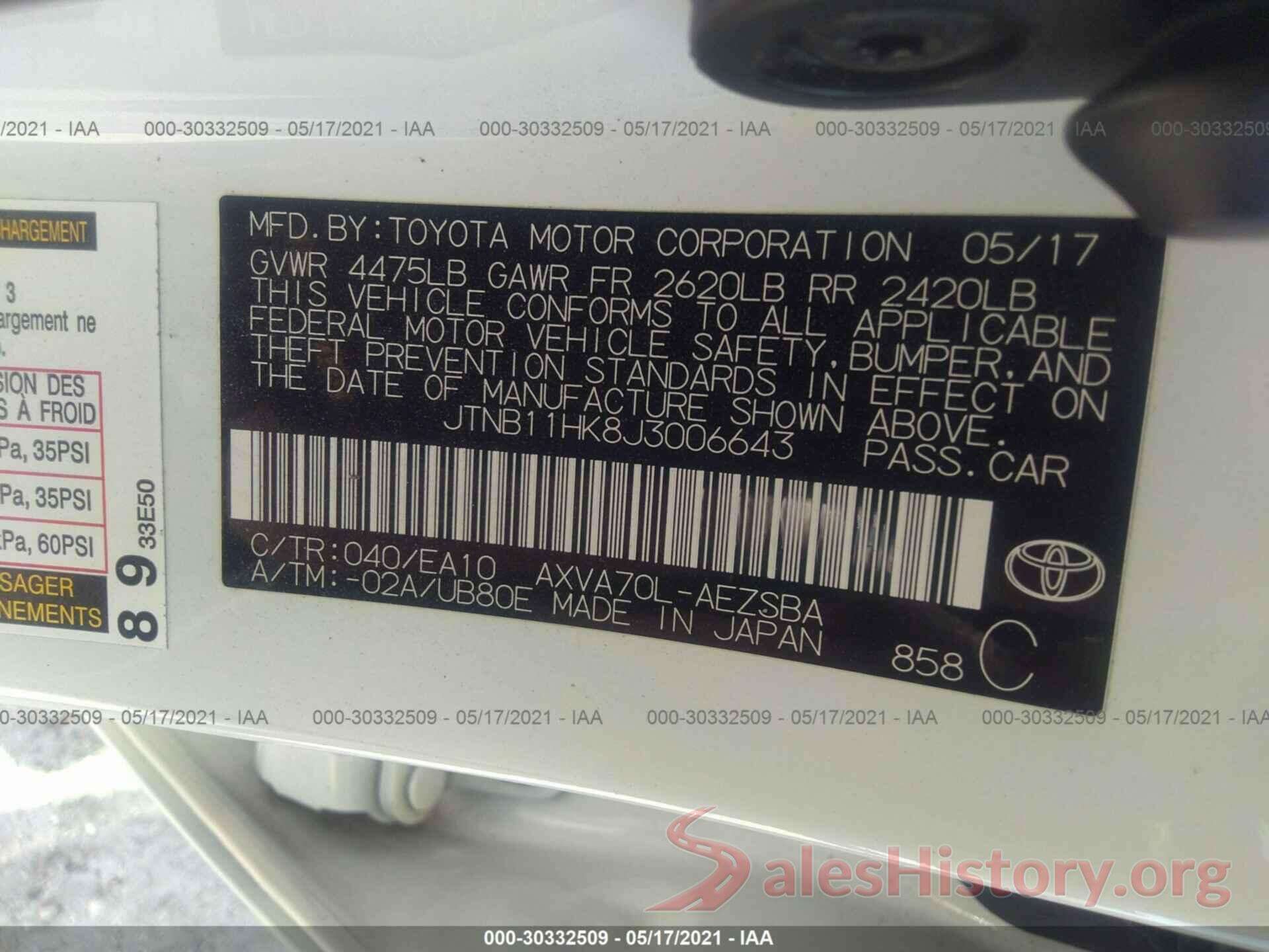 JTNB11HK8J3006643 2018 TOYOTA CAMRY