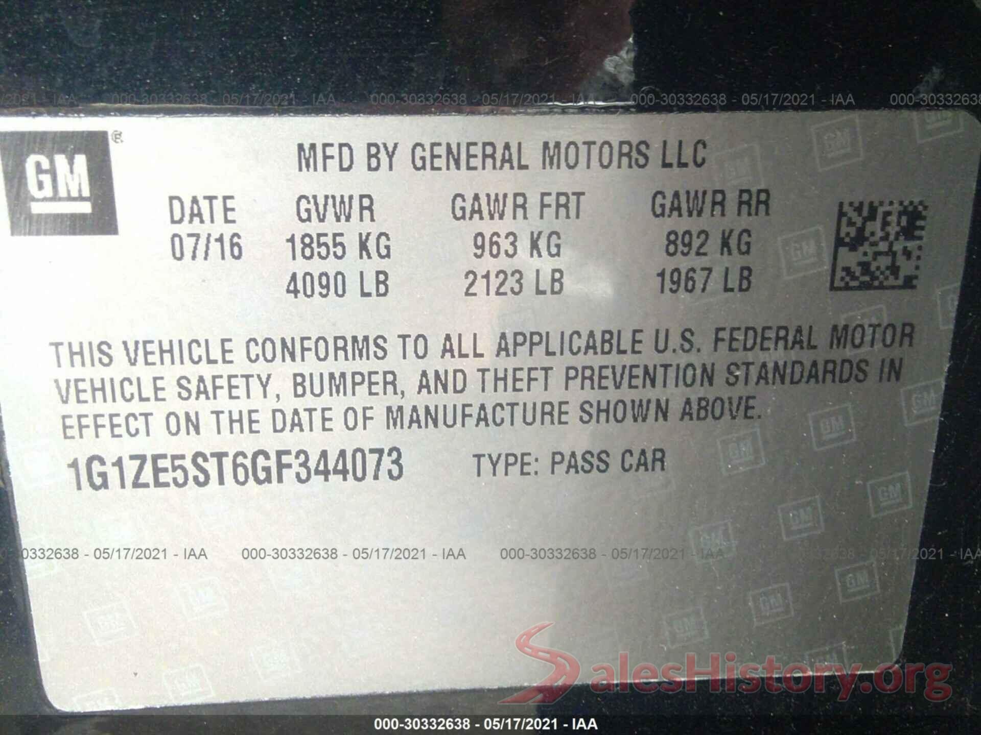 1G1ZE5ST6GF344073 2016 CHEVROLET MALIBU