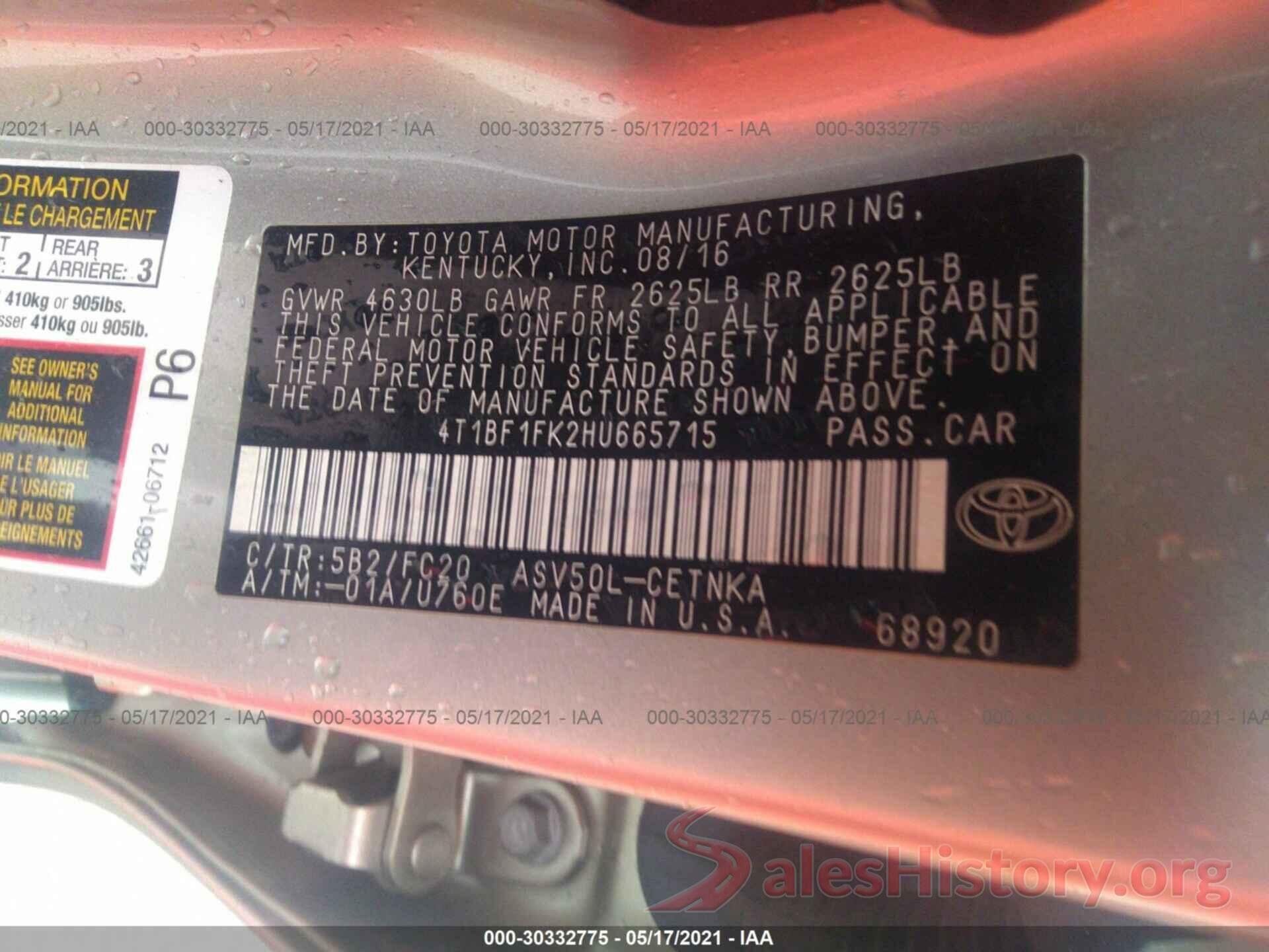 4T1BF1FK2HU665715 2017 TOYOTA CAMRY