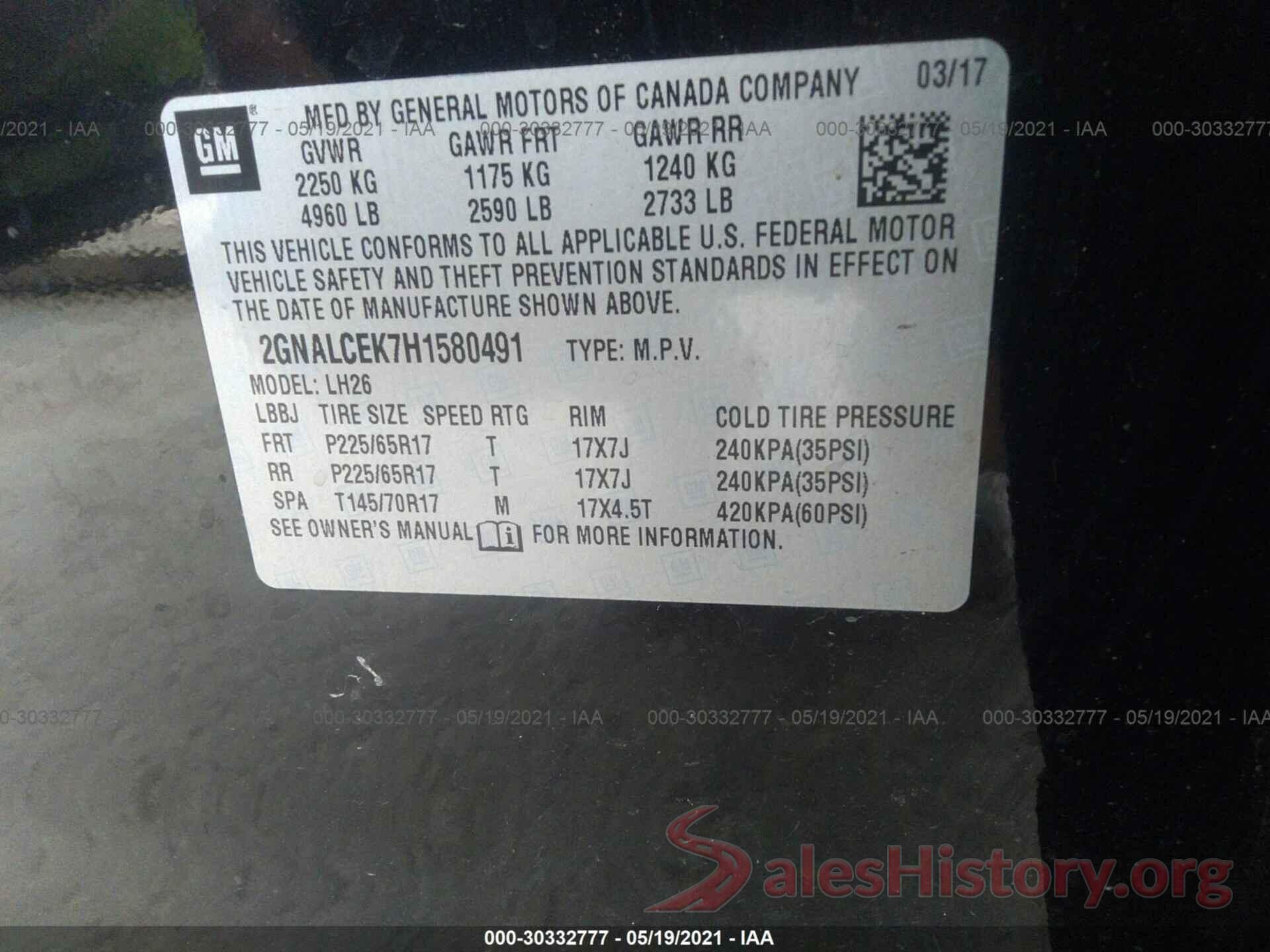 2GNALCEK7H1580491 2017 CHEVROLET EQUINOX