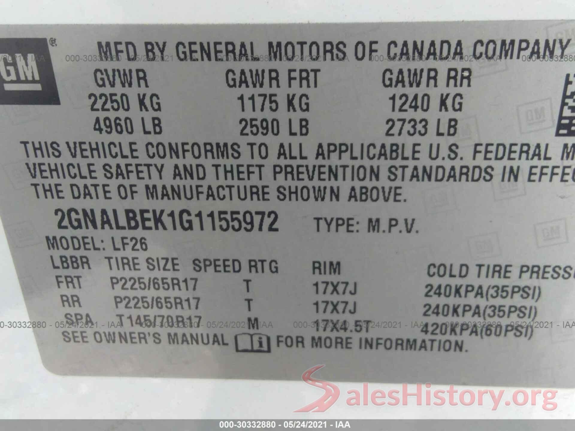 2GNALBEK1G1155972 2016 CHEVROLET EQUINOX