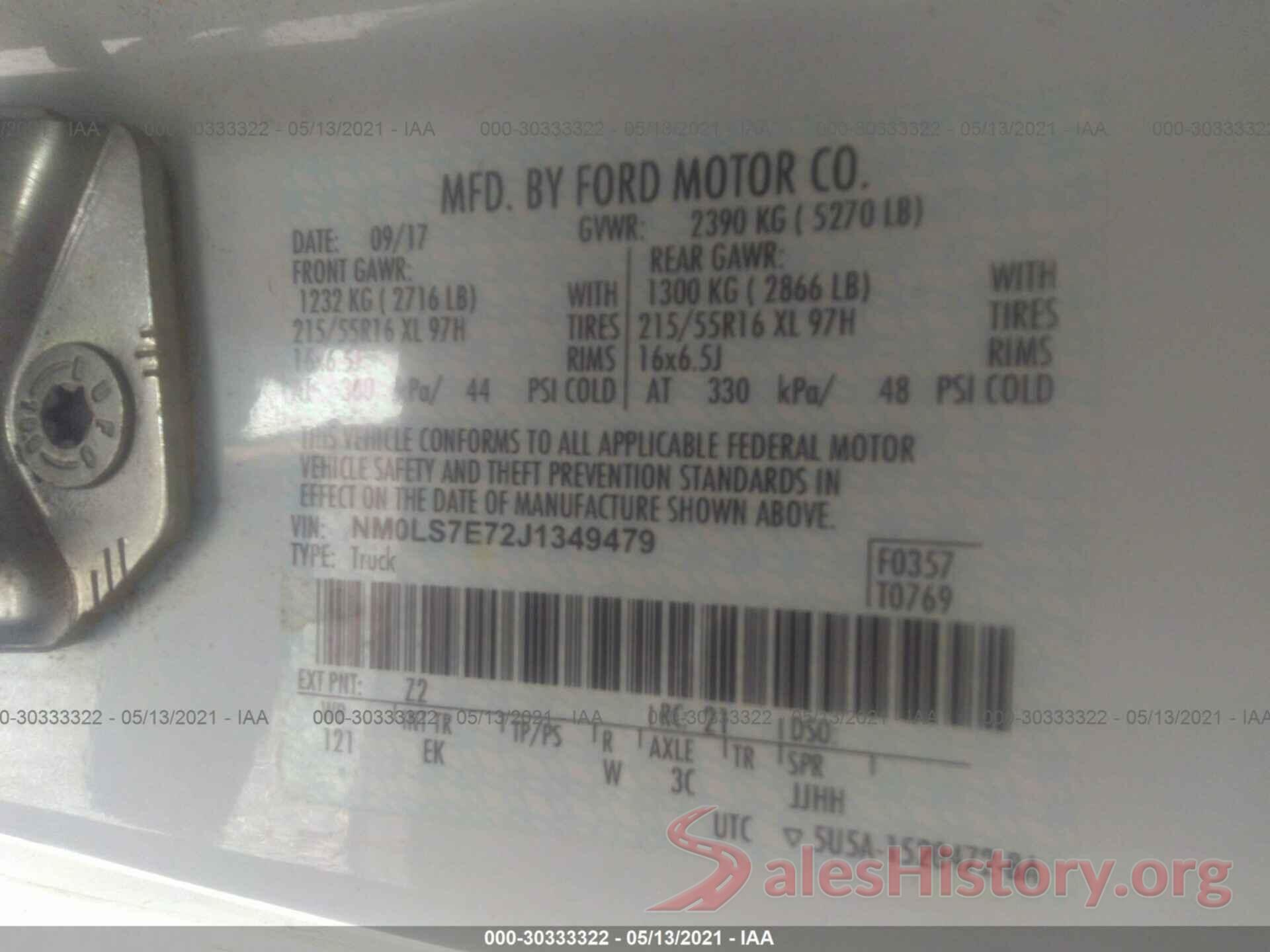 NM0LS7E72J1349479 2018 FORD TRANSIT CONNECT VAN